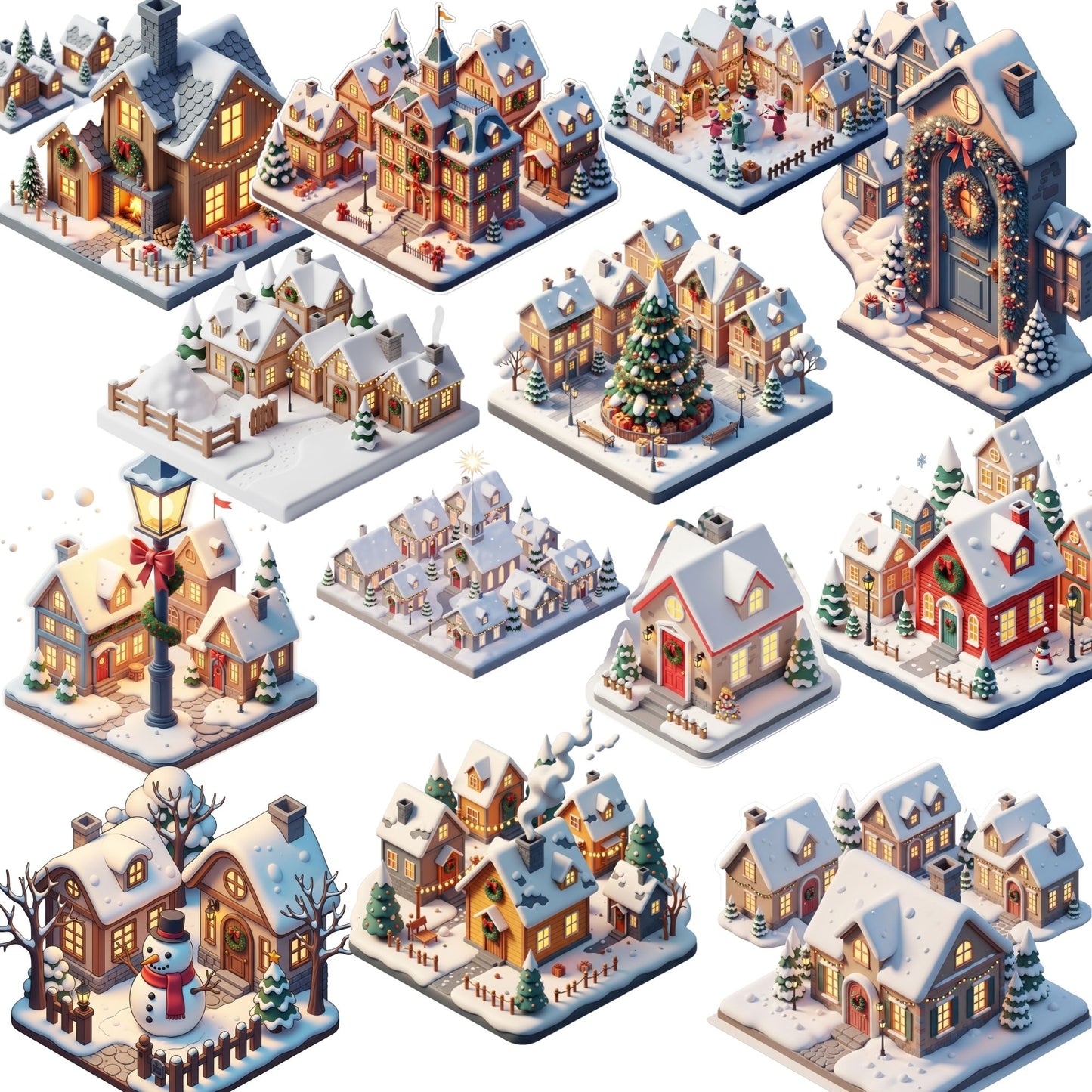 Winter Village Clipart – 52 Christmas Town PNG Graphics | Snowy Houses, Cozy Cabins, Holiday Village 3D Art