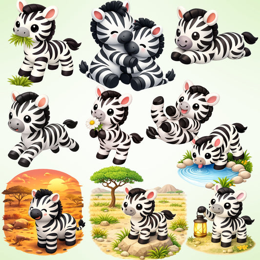 Zebra 3D Clipart – 43 Baby Zebra PNG Files – Cute Safari Jungle Animal Graphics for Nursery & Sublimation