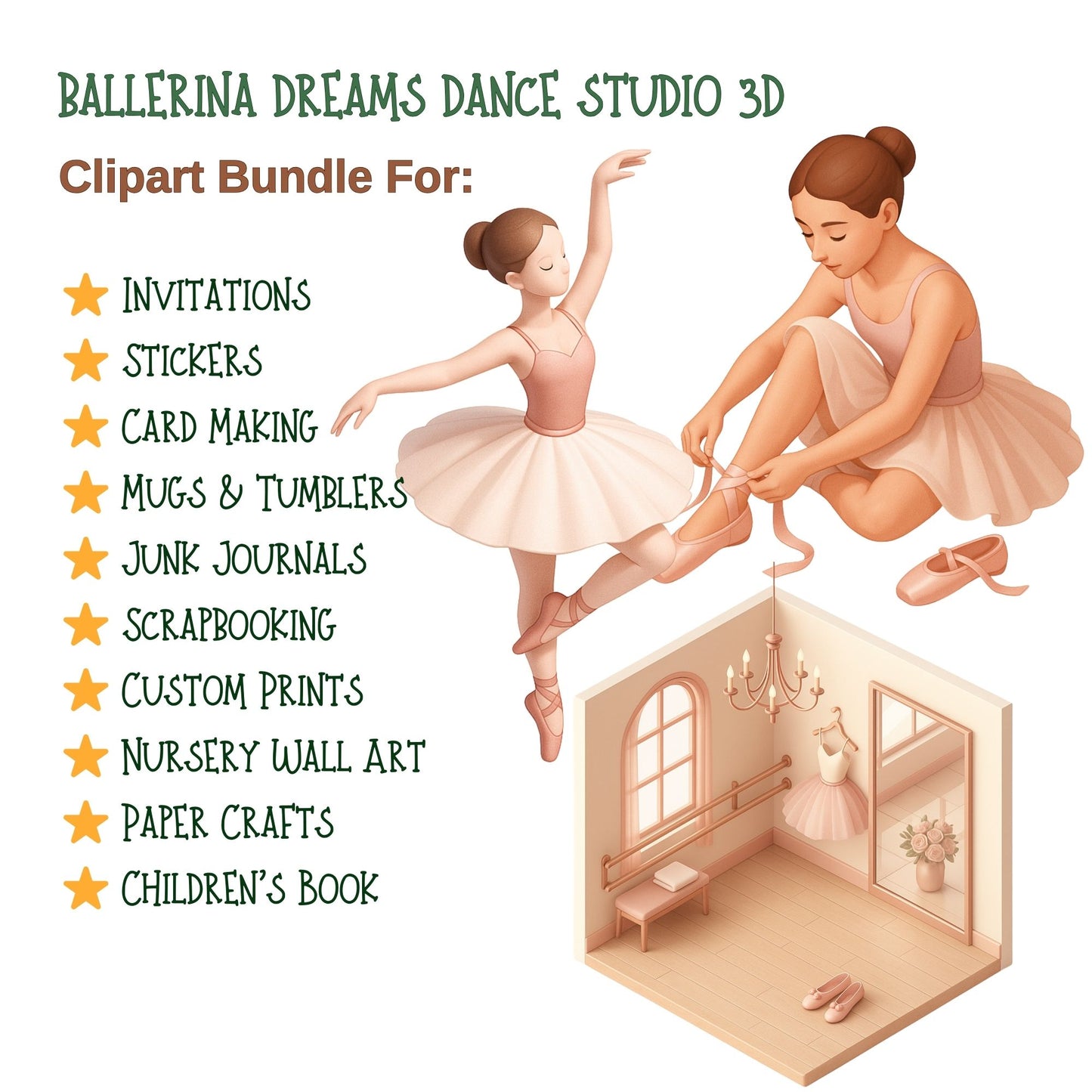 Ballerina 3D Clipart PNG – Ballet Studio, Dance Poses, Tutus & Shoes (50 PNG)
