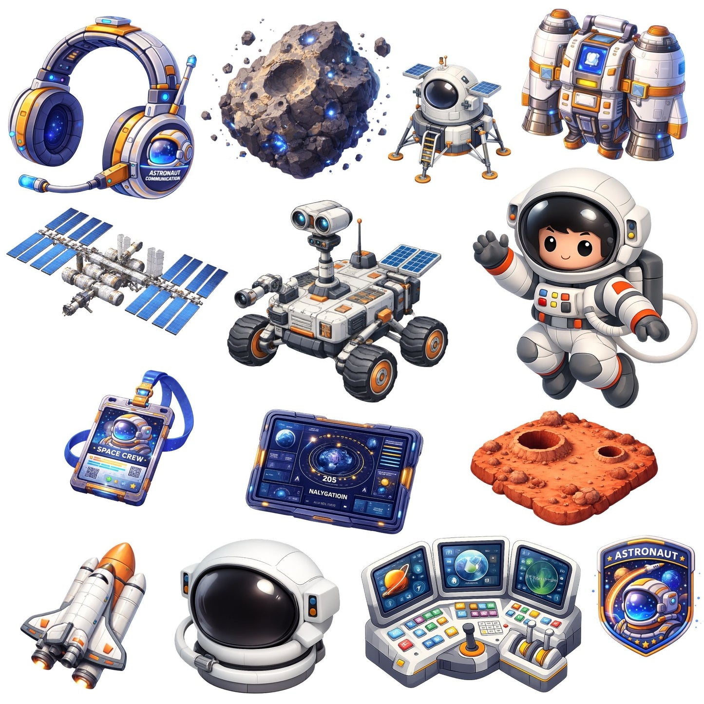 Astronaut 3D Clipart Bundle – 44 Space PNG Files – STEM Classroom Decor, Kids Crafts & Party Printables