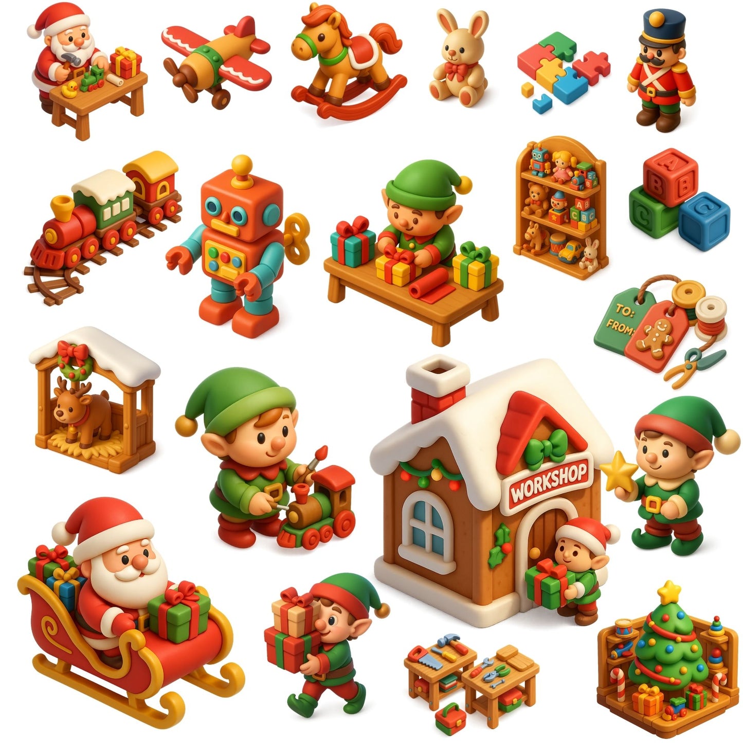 Santa’s Workshop 3D Clipart – Elves, Toys & Christmas PNG Bundle (55 Files)