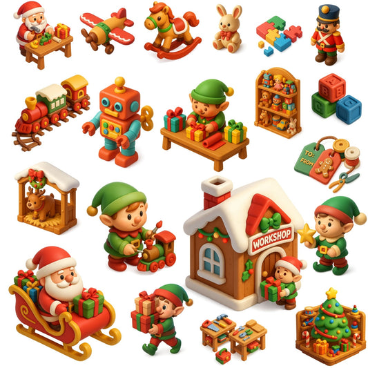 Santa’s Workshop 3D Clipart – Elves, Toys & Christmas PNG Bundle (55 Files)