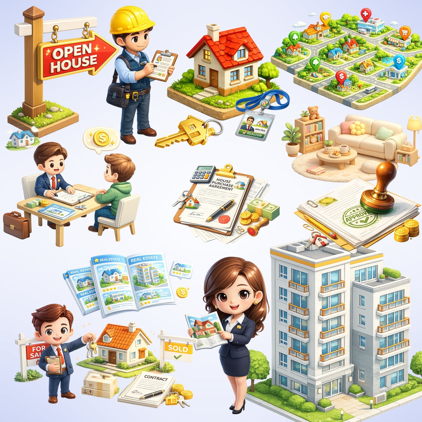 Real Estate Agent Clipart – Realtor Marketing PNG Bundle (45 Files)