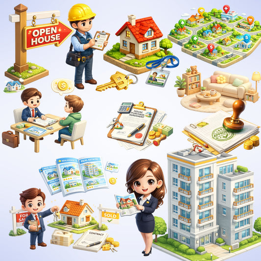 Real Estate Agent Clipart – Realtor Marketing PNG Bundle (45 Files)