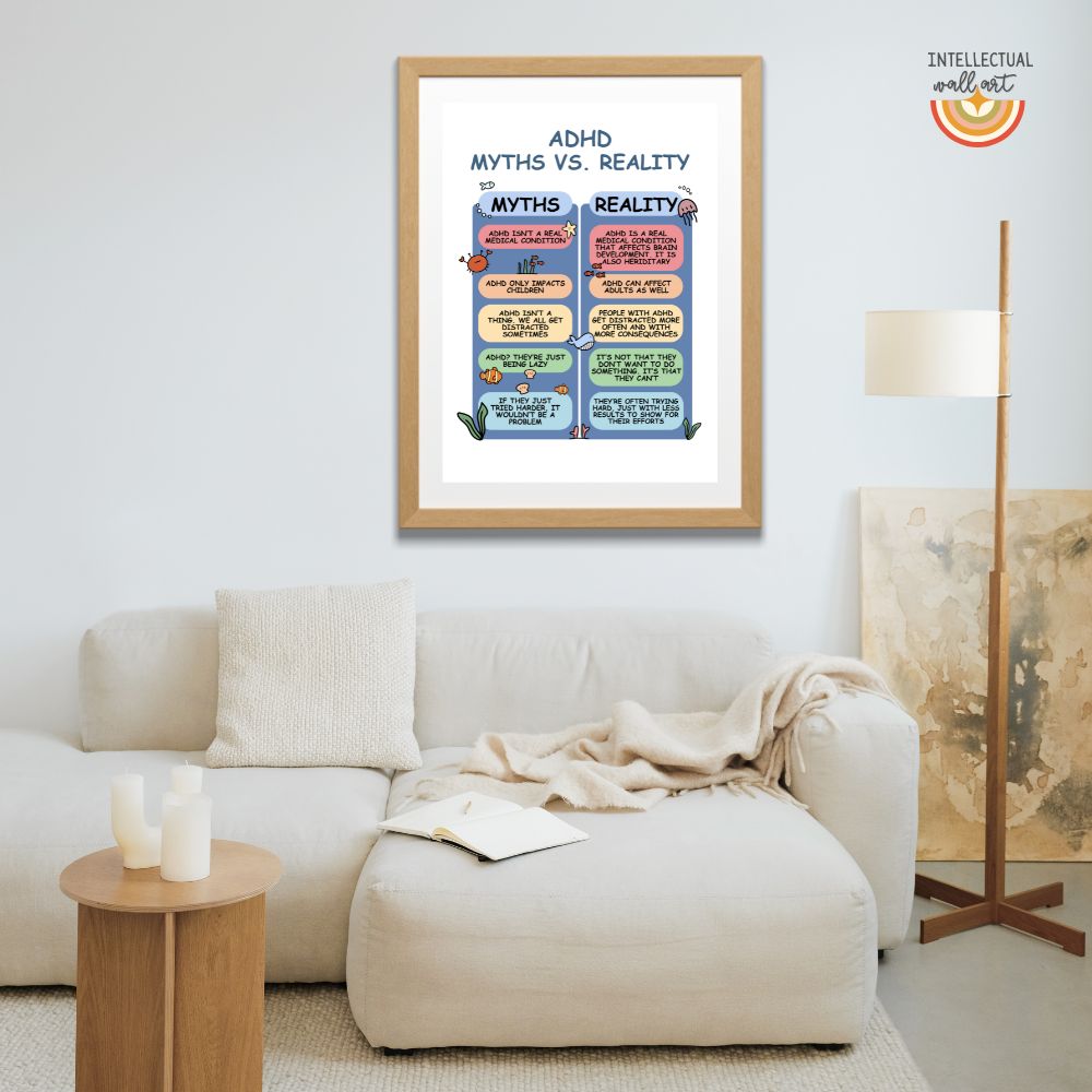 ADHD Myths vs Reality Poster – Educational Mental Health Wall Art