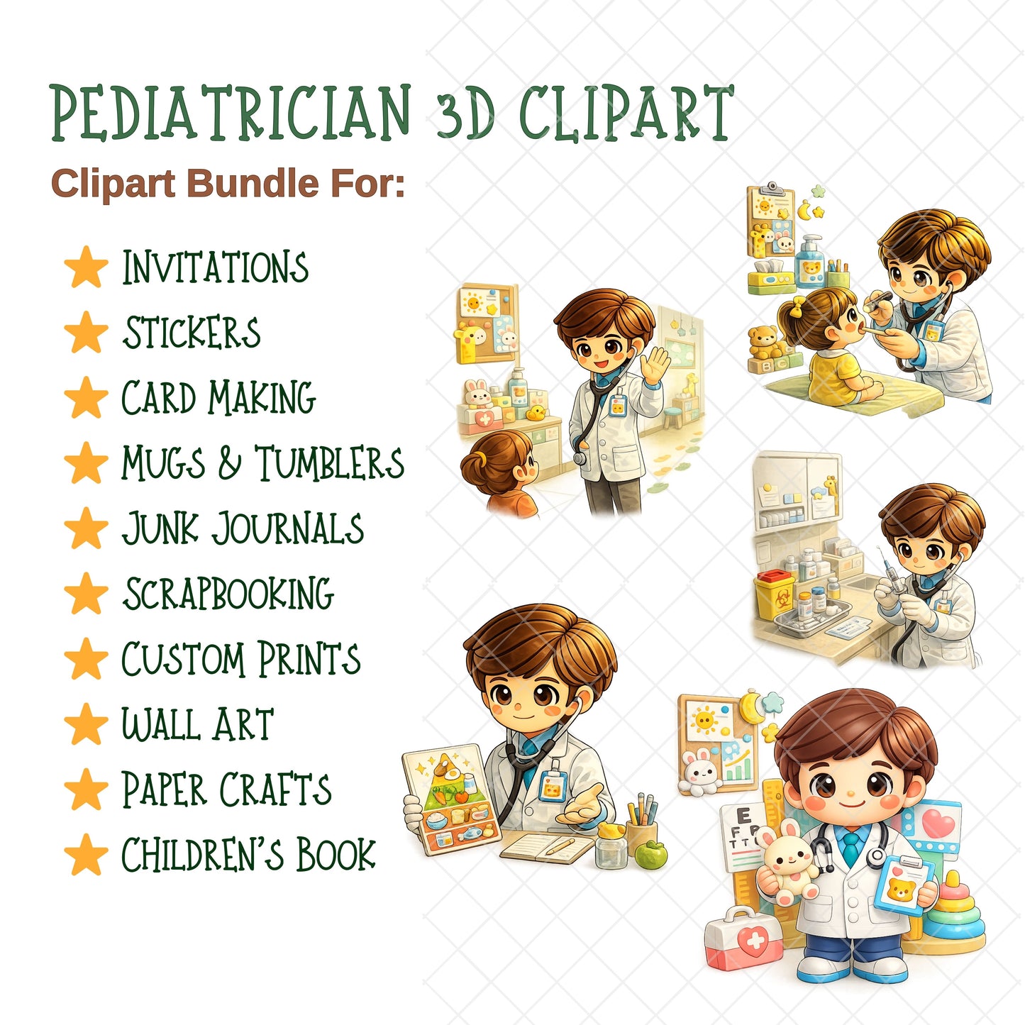 Pediatrician 3D Clipart PNG Bundle – 56 Kids Doctor & Healthcare Graphics for Clinics, Classrooms & Printables