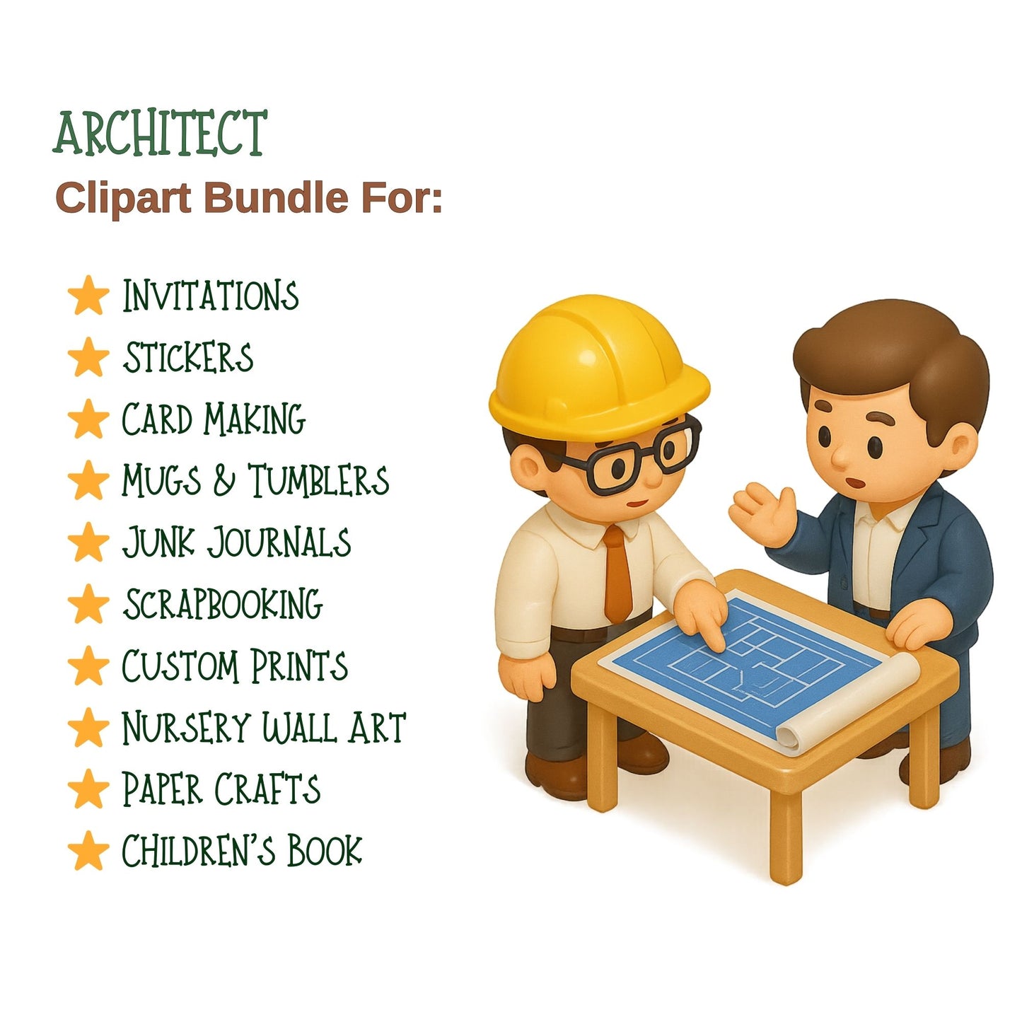 Architect Clipart Bundle, Architecture PNG Icons, Cute Construction Tools & Characters, Building Graphics