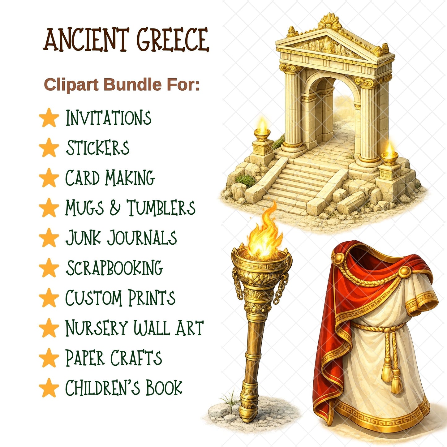 Ancient Greece 3D Clipart PNG Bundle – 55 Greek Mythology & History Graphics for Classroom Projects