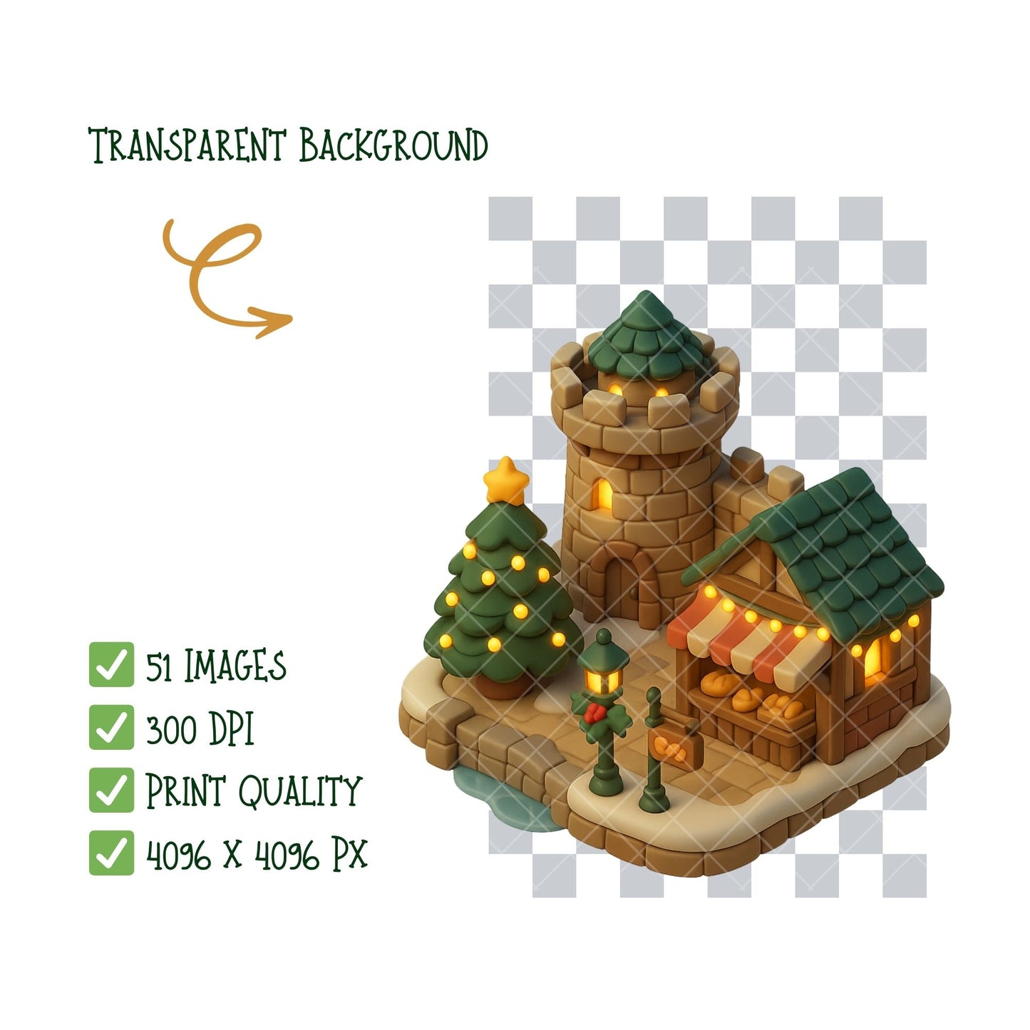 Medieval Christmas Clipart PNG | Fantasy Winter Village Town | Holiday Market 3D Art | Cozy Medieval Christmas PNG | Commercial Use