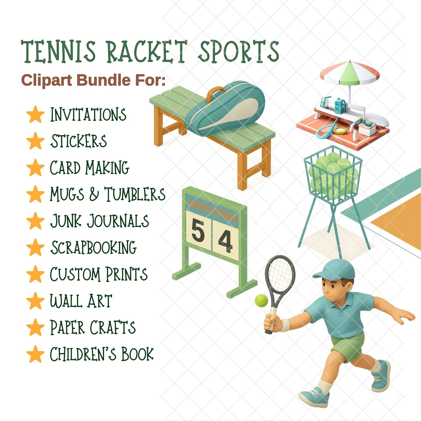 Tennis Clipart – 52 Sports PNG Files – Tennis Players, Rackets, Courts & Game Graphics