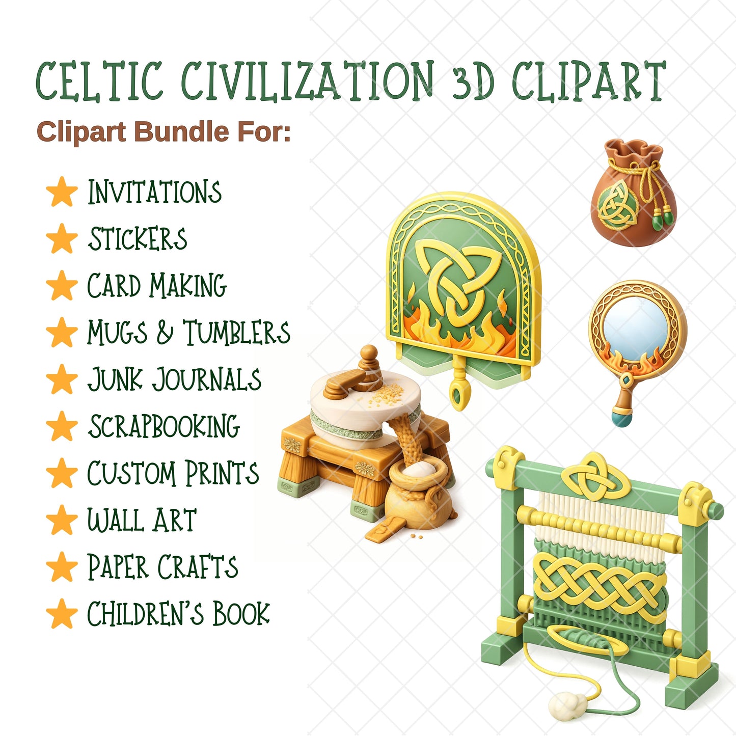 Celtic Civilization 3D Clipart – 56 PNG Files | Ancient Celts, Mythology, Warriors, Symbols & History Projects
