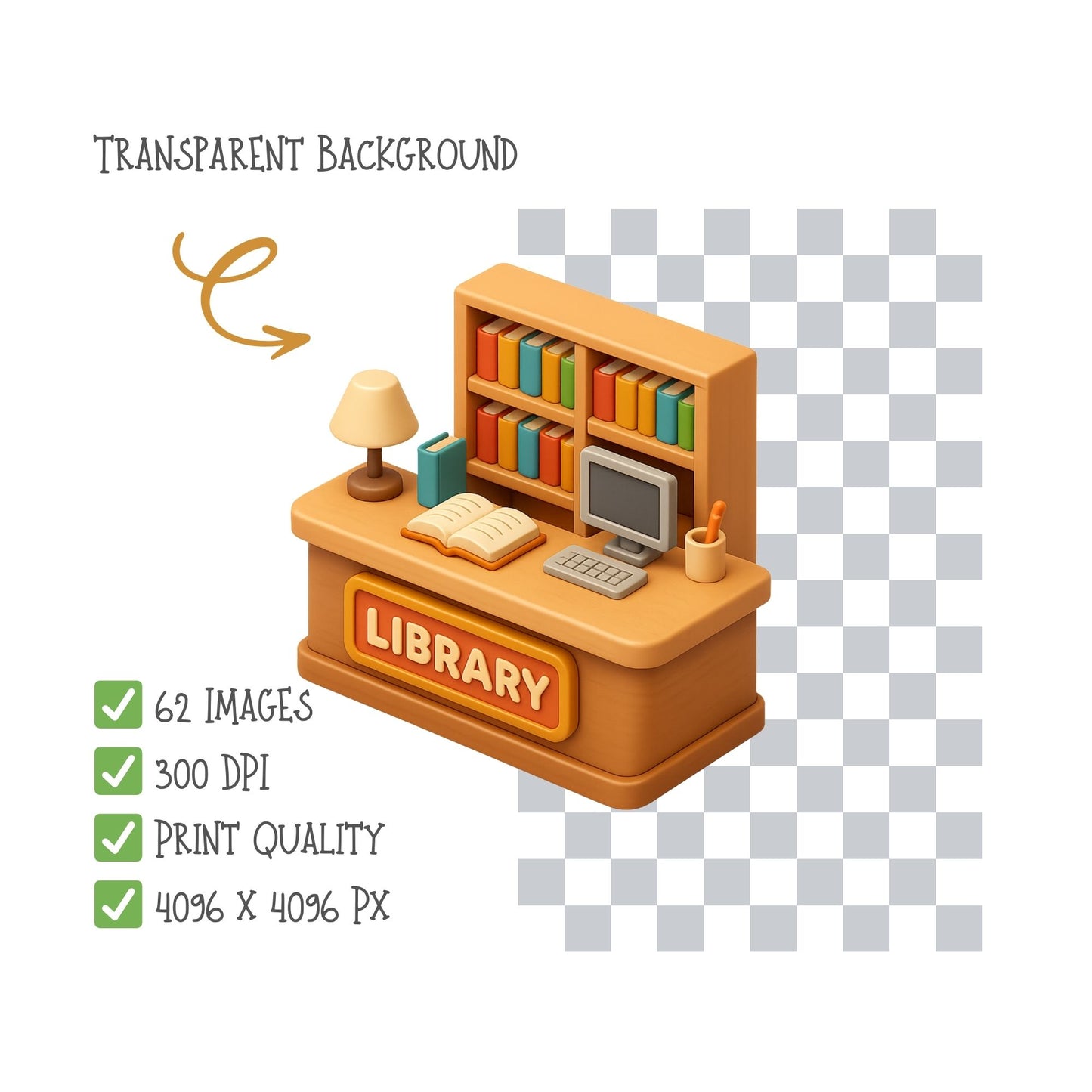 Library Bookstore Clipart – Cozy Reading PNG Set, Books & Bookshelves, Classroom & Teacher Graphics (62 Files)