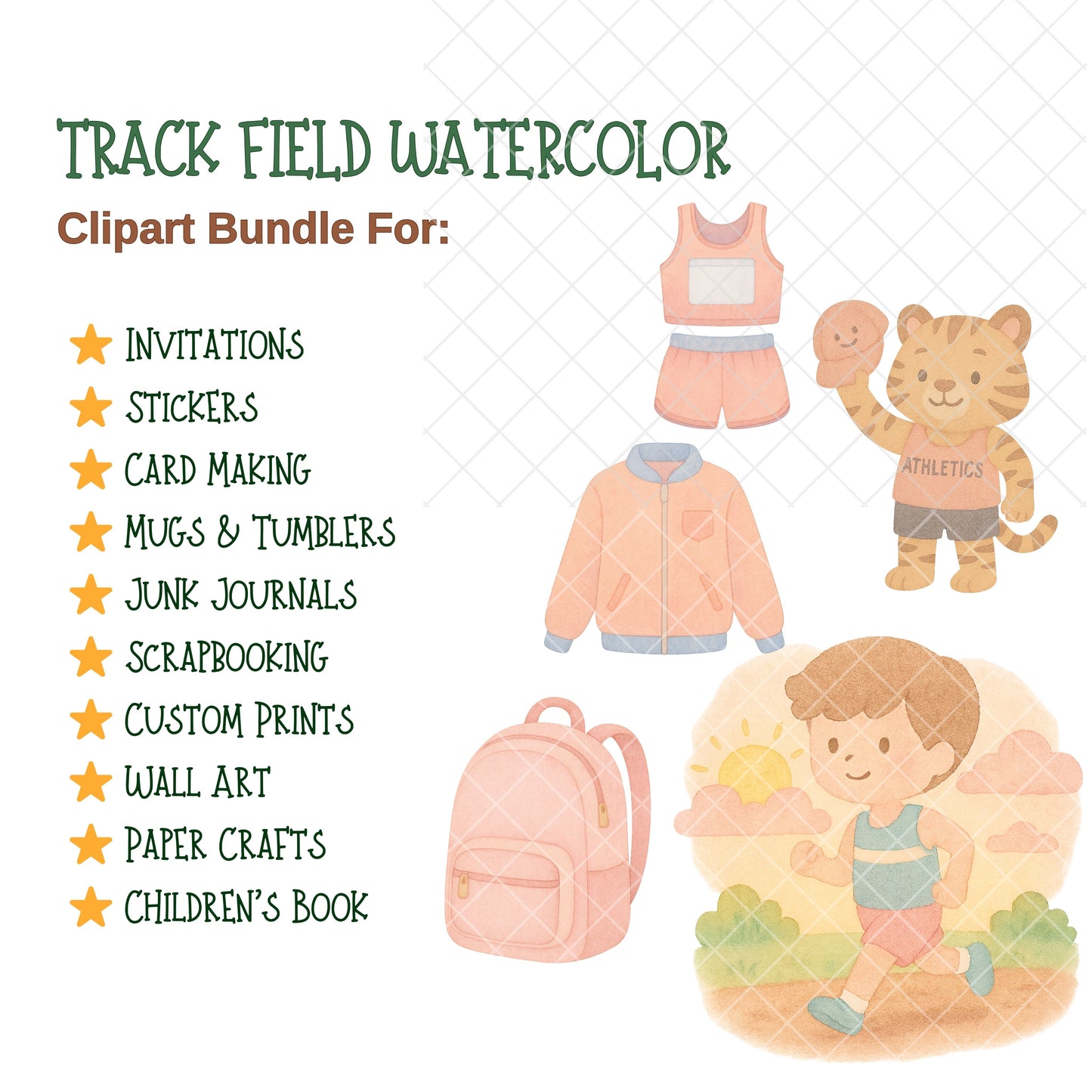 Track and Field Watercolor Clipart PNG | Kids Athletics Sports Day Graphics | School PE Race Art | Running Jumping Clipart