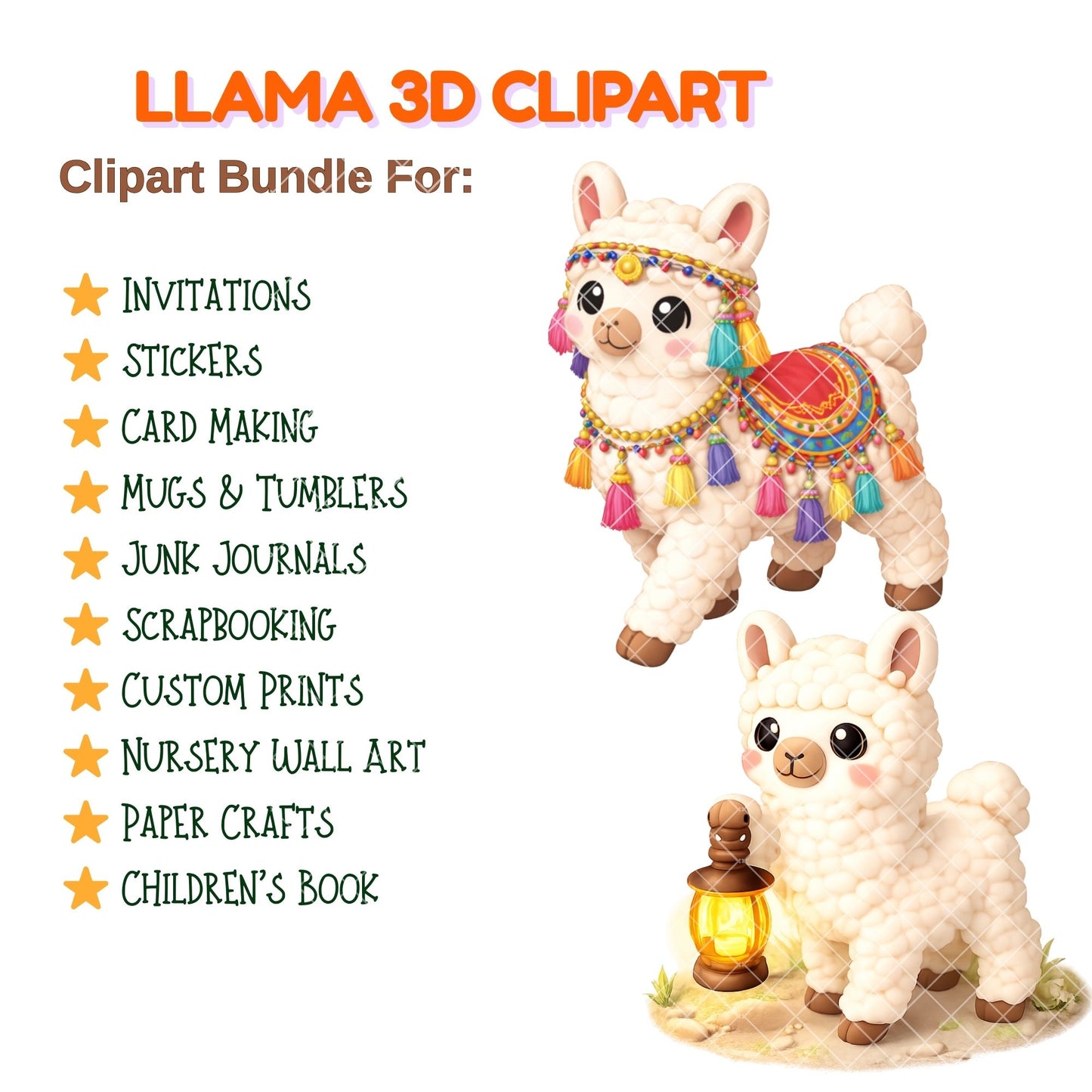Llama 3D Clipart – 42 Cute Llama PNG Files – Baby Llama Nursery Art, Fall & Superhero Sublimation Graphics