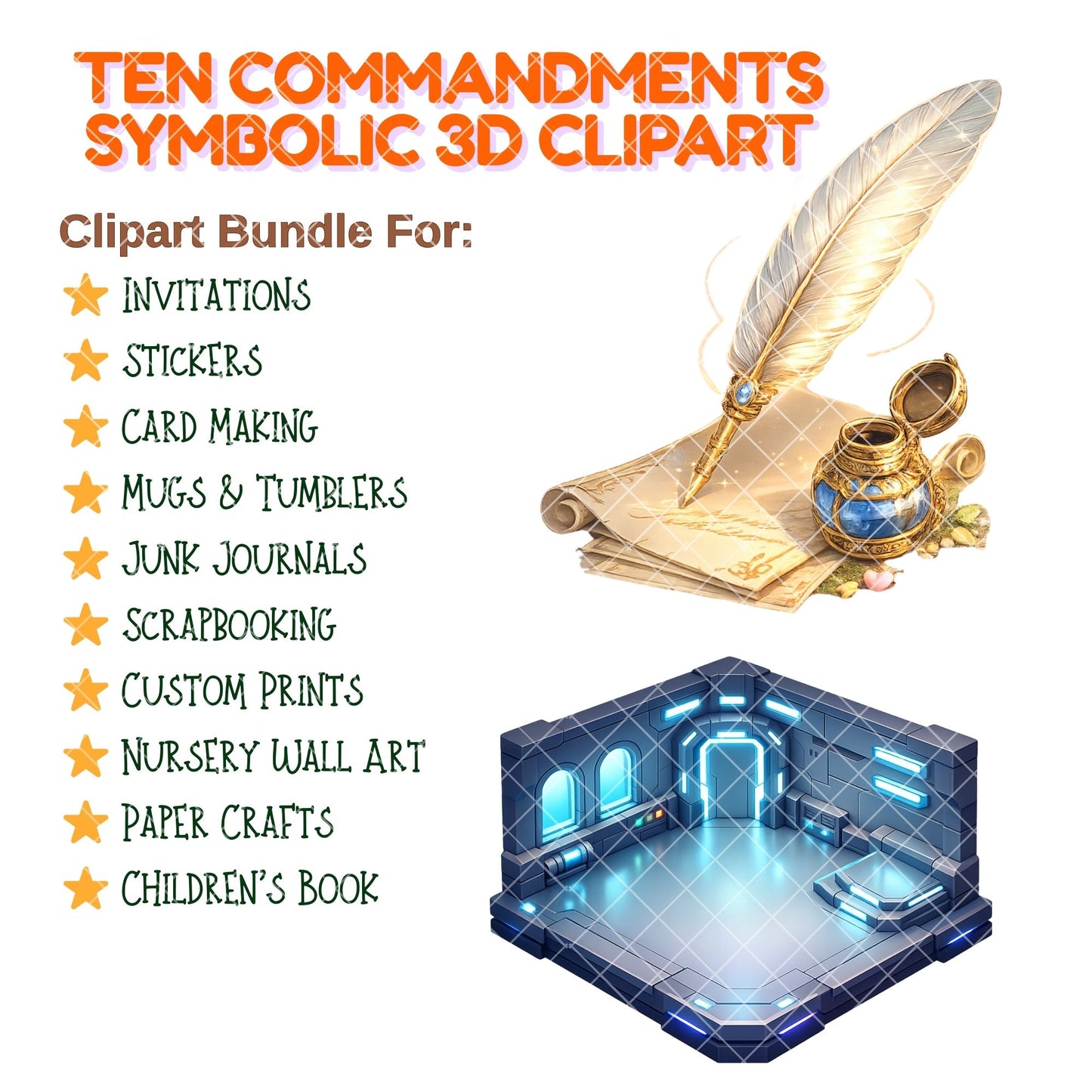 Ten Commandments Clipart – 60 Biblical Symbol PNG Files – Christian Faith Graphics for Bible Study & Church Crafts