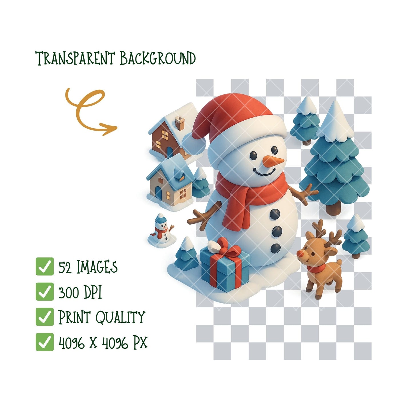 Snowman Clipart PNG | Winter Village Clipart | Whimsical Christmas Snowman Art | Holiday PNG Bundle | Commercial Use
