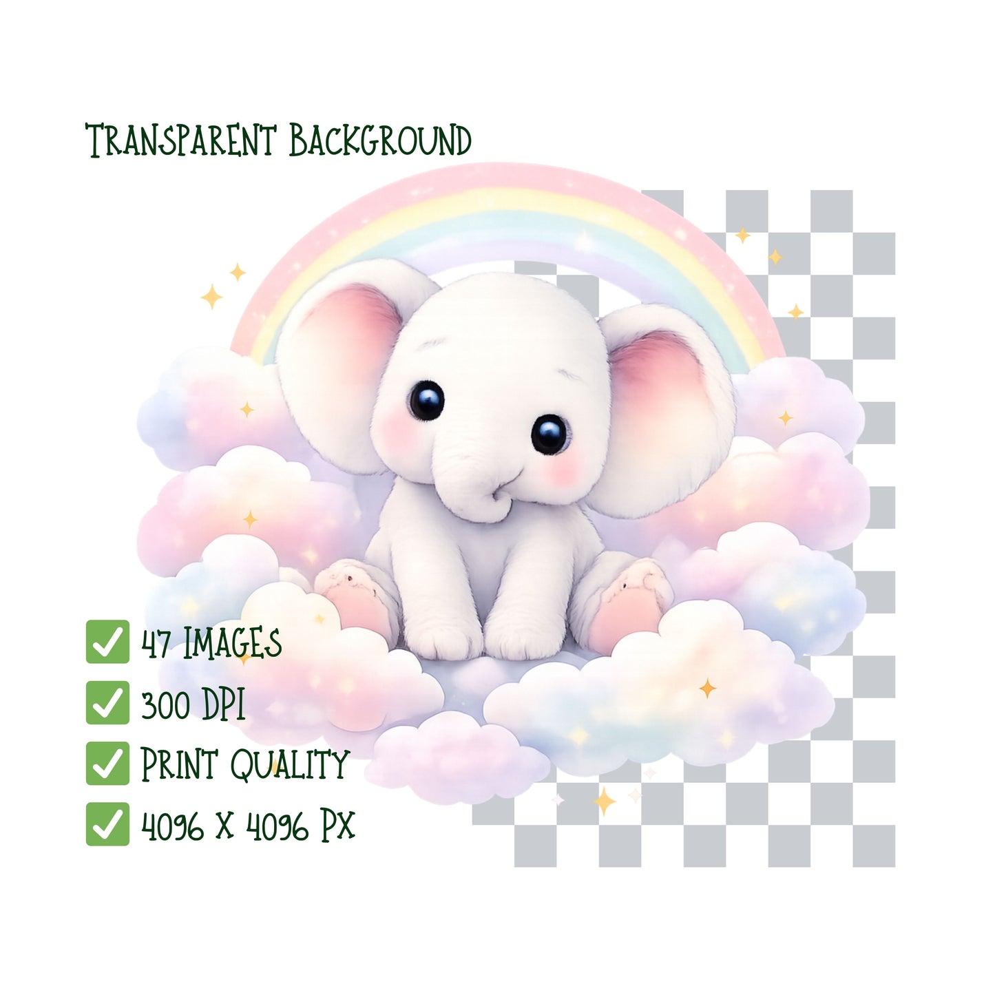 Elephant Family Watercolor Clipart PNG | Baby Elephant Nursery Animals | Jungle Safari Kids Art | Baby Shower Graphics | Commercial Use
