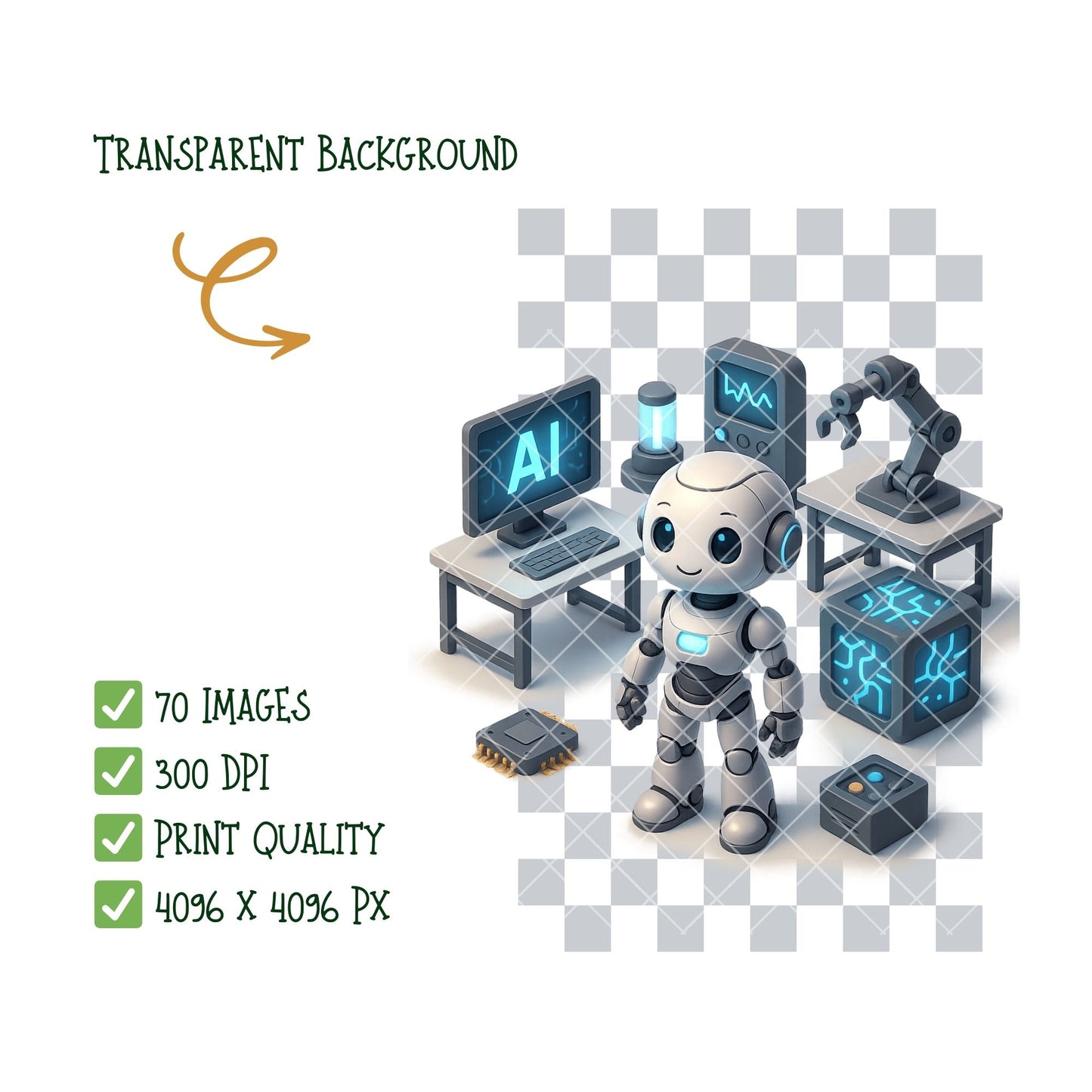 Robotics Lab Clipart PNG | AI Technology Illustrations | STEM Classroom Graphics | Robot Engineer Art | Commercial Use