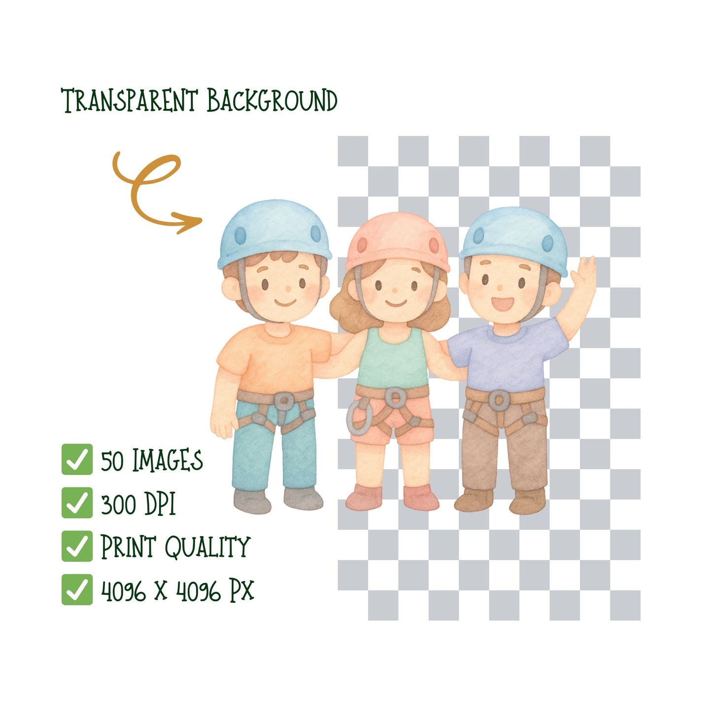 Rock Climbing Watercolor Clipart PNG – Outdoor Adventure Kids Art (50 Files)