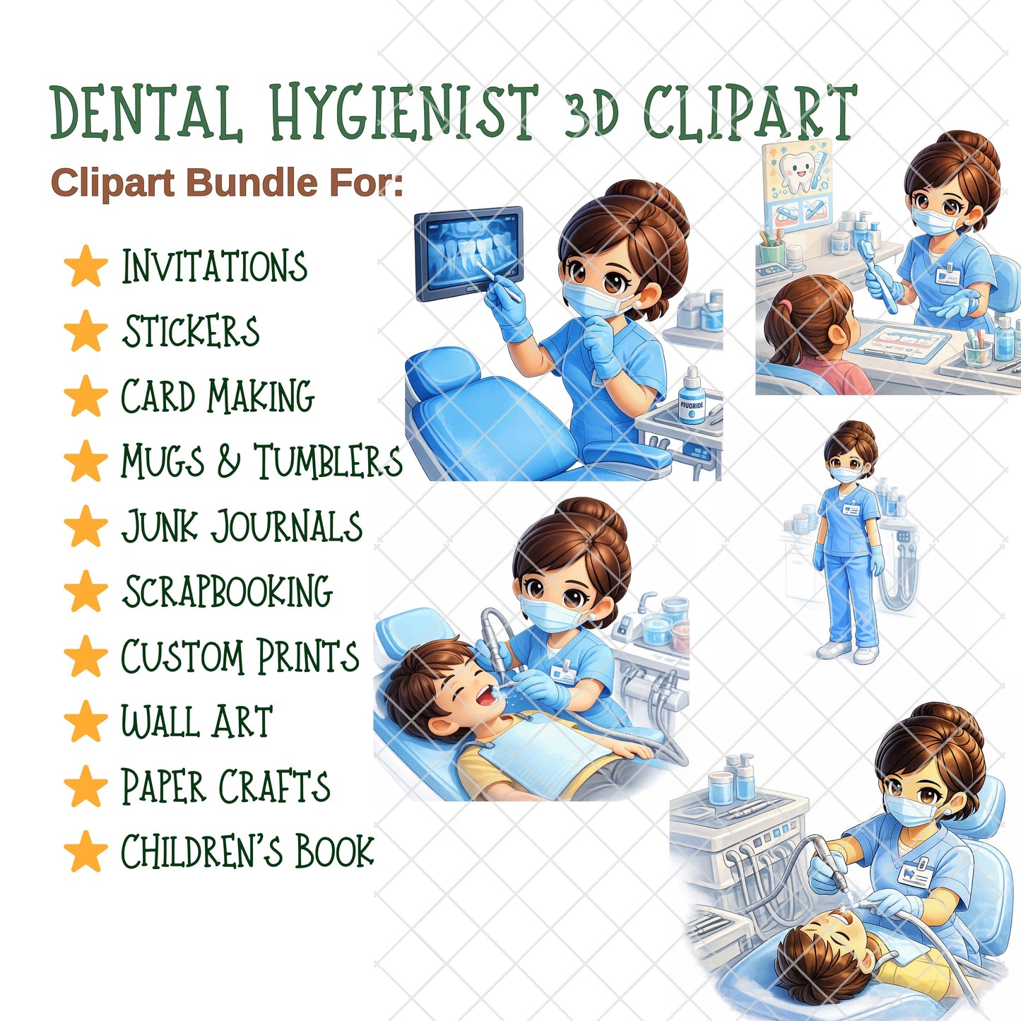Dental Hygienist 3D Clipart PNG Bundle – 55 Dentist Office & Oral Care Graphics for Education & Marketing