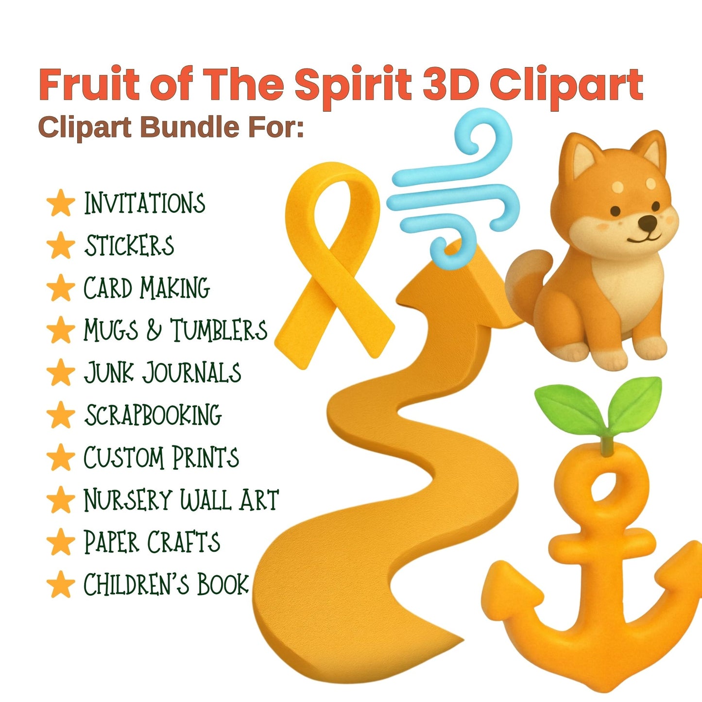 Fruit of the Spirit 3D Clipart – 60 PNG Christian Bible Illustrations for Kids & Sunday School