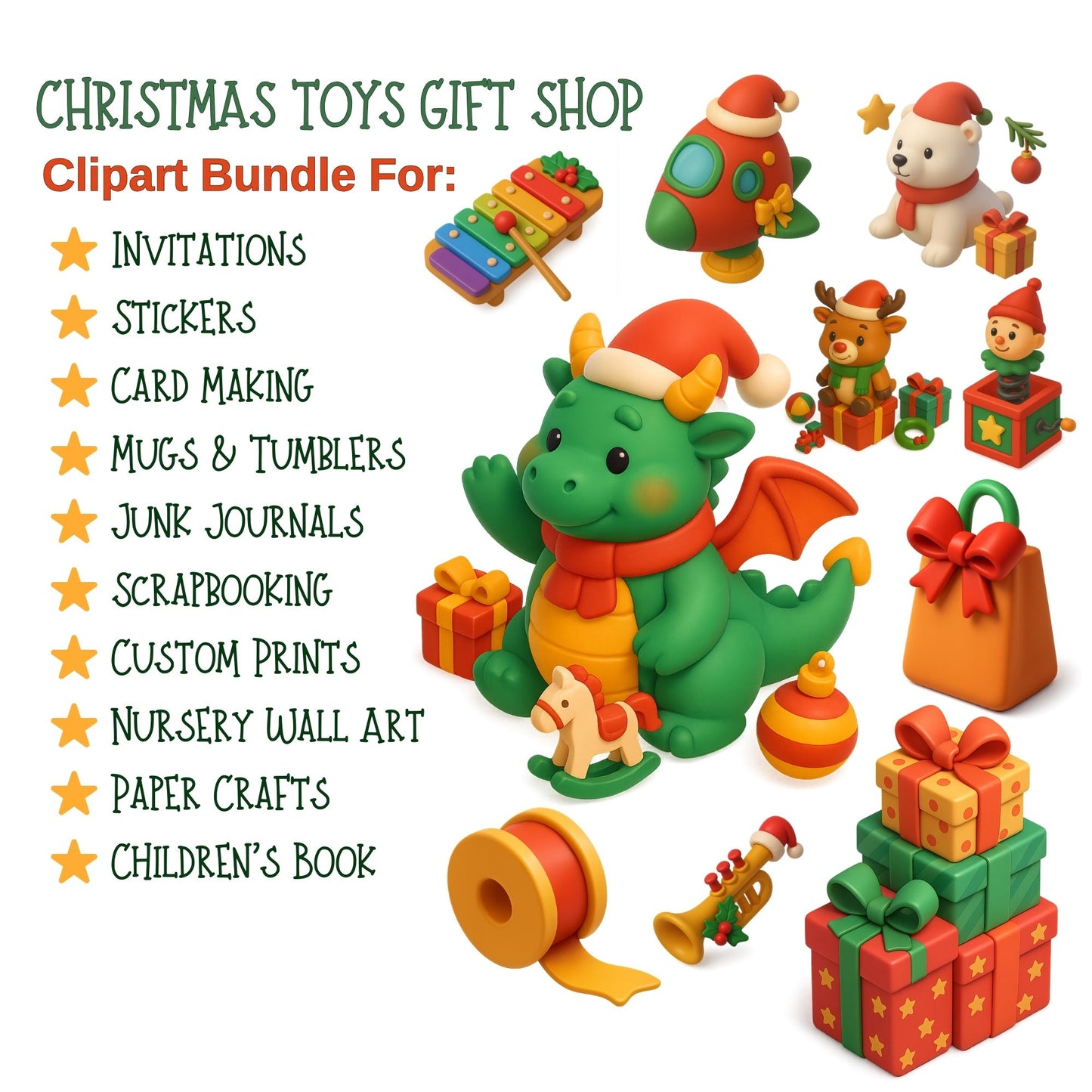 Christmas Toys & Gift Shop 3D Clipart – 62 PNG Santa, Elves, Toys & Holiday Gifts