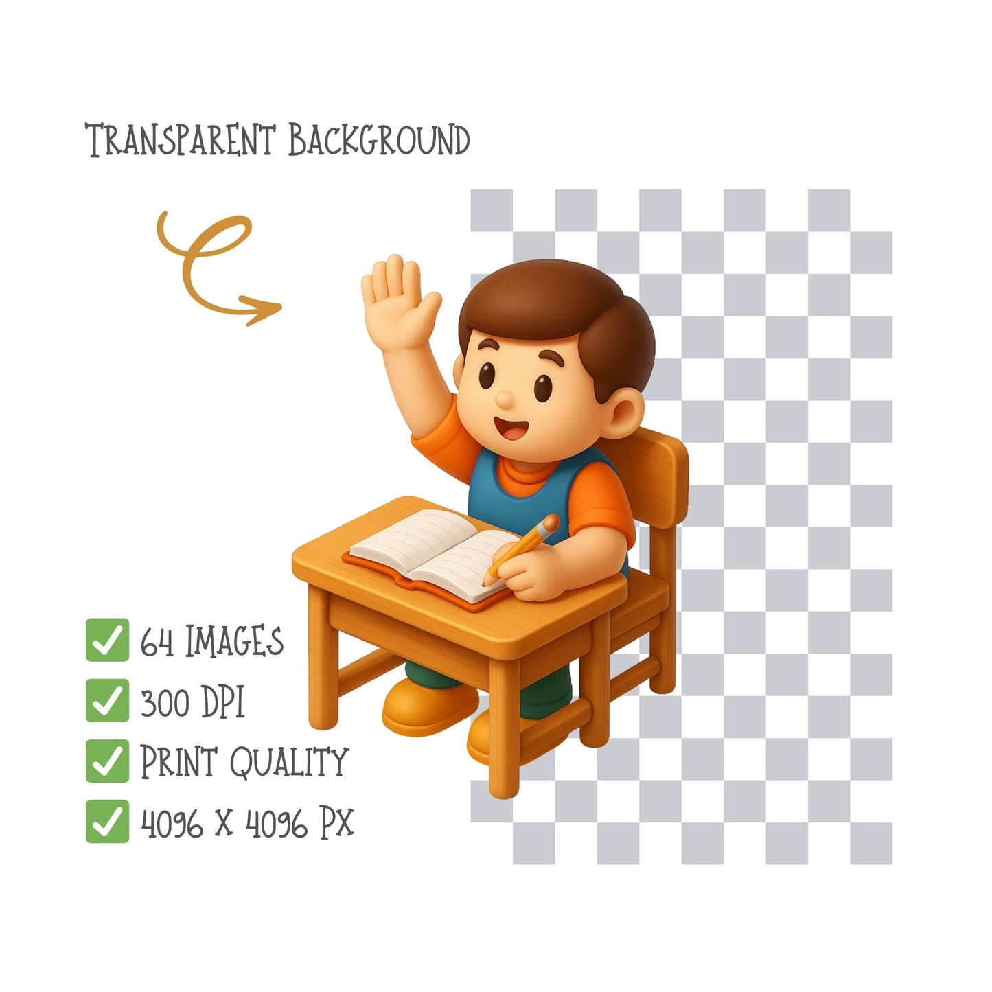 School Classroom Clipart – Teacher & Student PNG Illustrations, Educational School Graphics Bundle (64 Files)