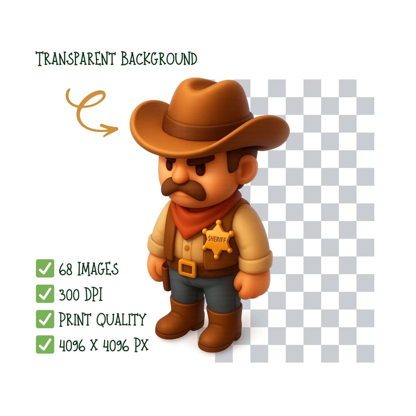 Wild West Clipart PNG – Cowboy Town, Horses & Western Props | Western Illustrations Bundle (68 Files)