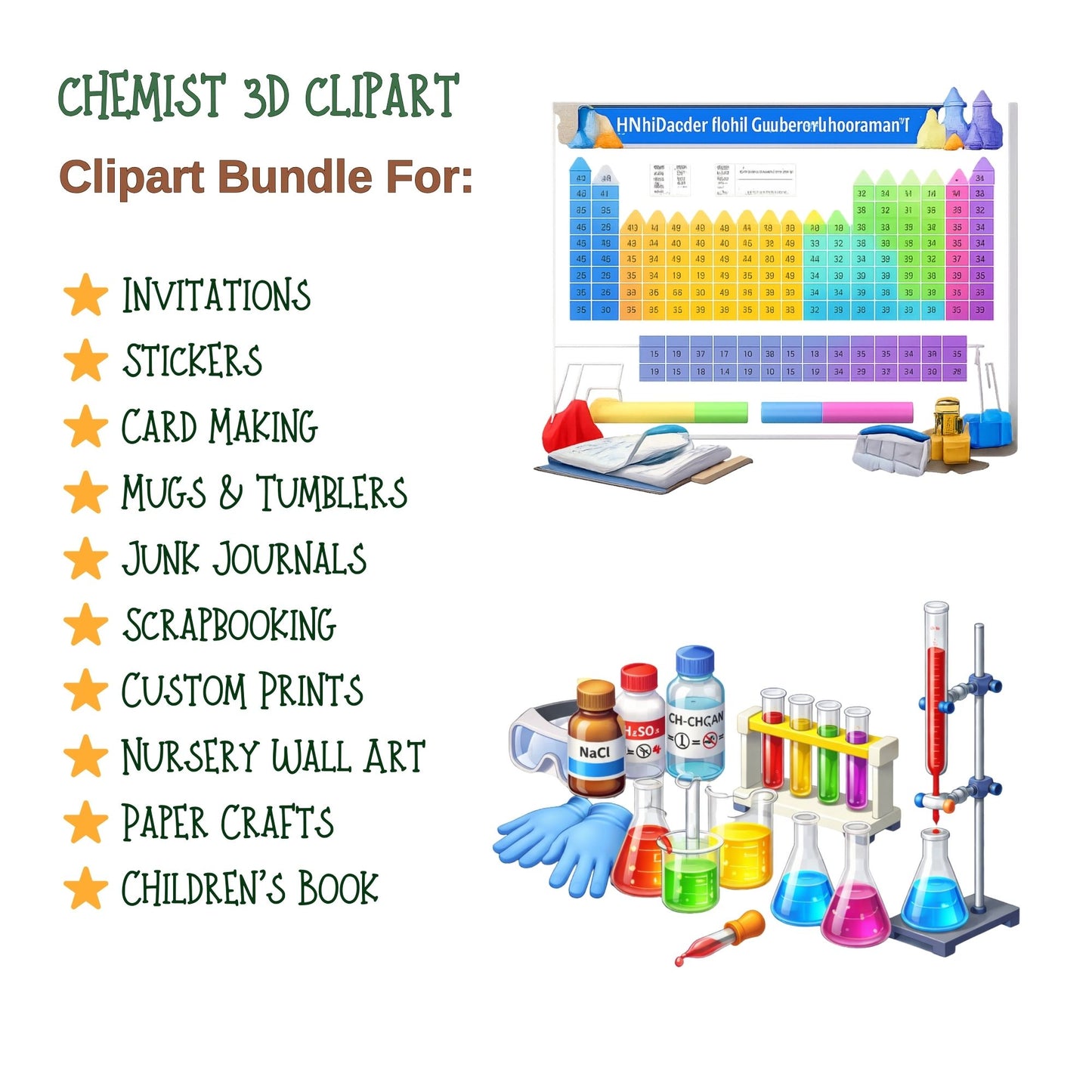 Chemist 3D PNG Clipart Set – Science Lab, Beakers & STEM Graphics (40 Files)
