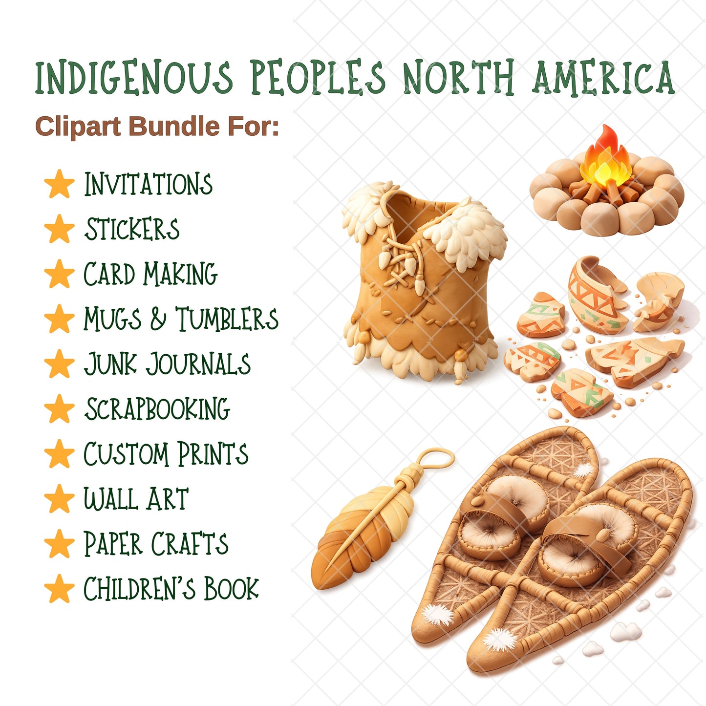 Indigenous Peoples of North America 3D Clipart – 55 PNG Files | Native American Culture, History & Classroom Projects