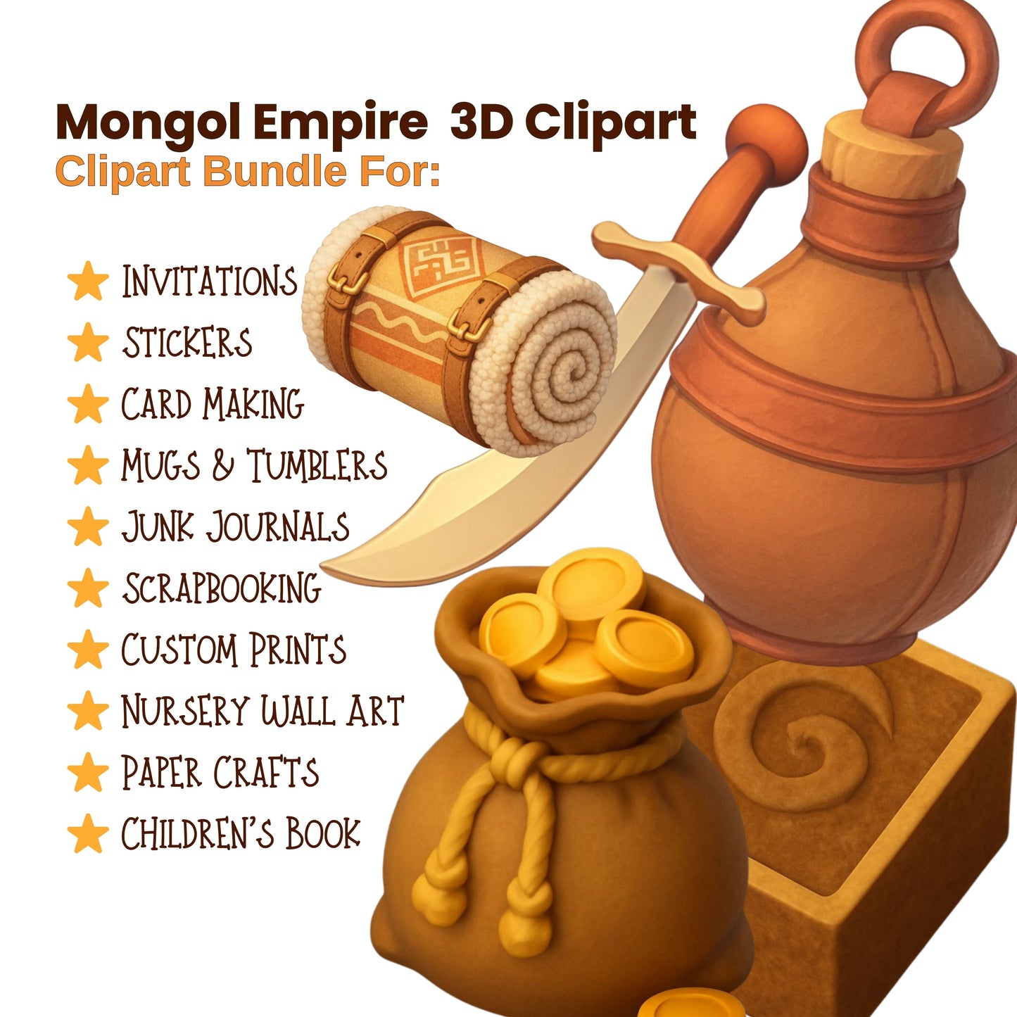 Mongol Empire 3D Clipart – 54 PNG Ancient Civilization Illustrations for History Lessons & Education