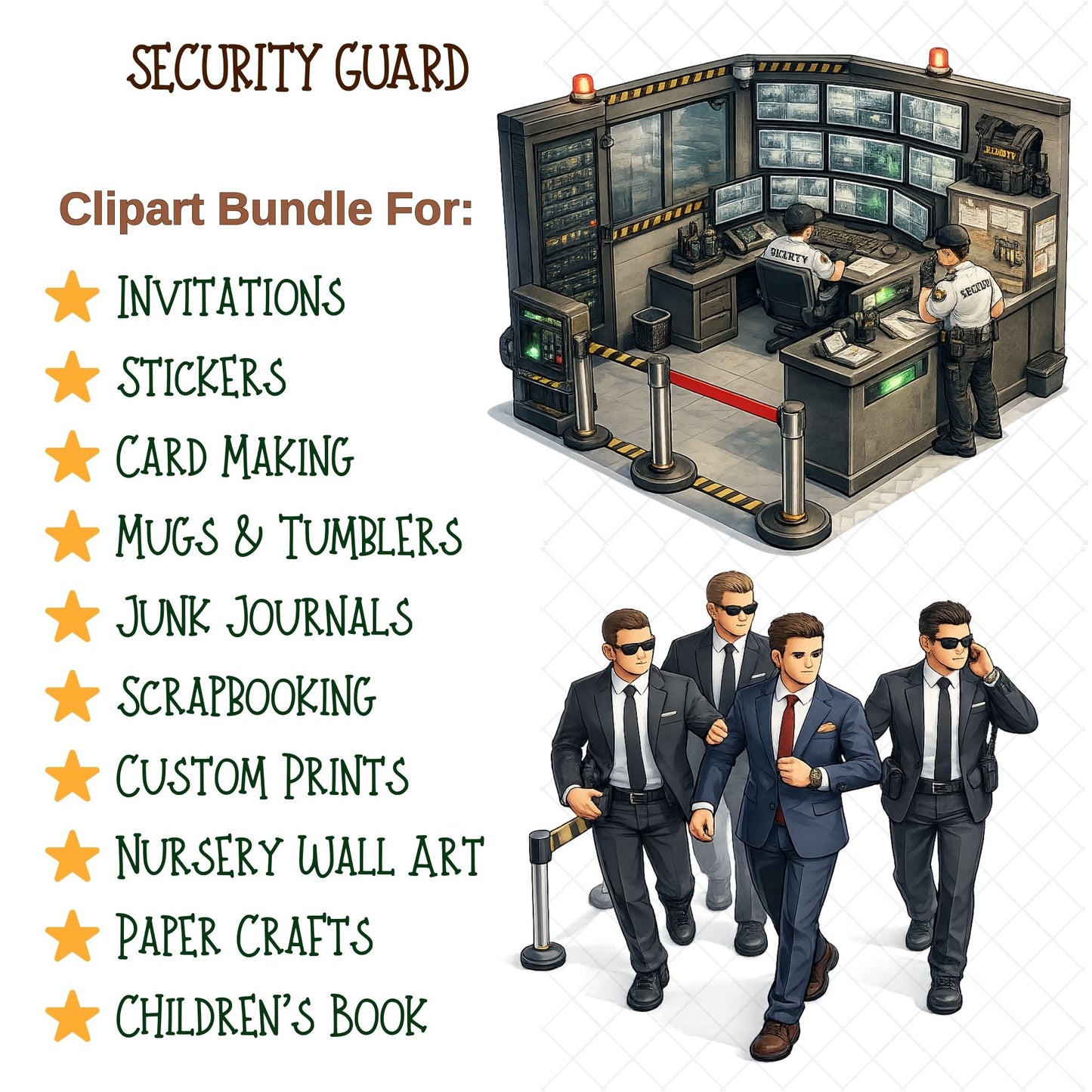 Security Guard 3D Clipart PNG Bundle – 45 Security Officer & Access Control Graphics for Education