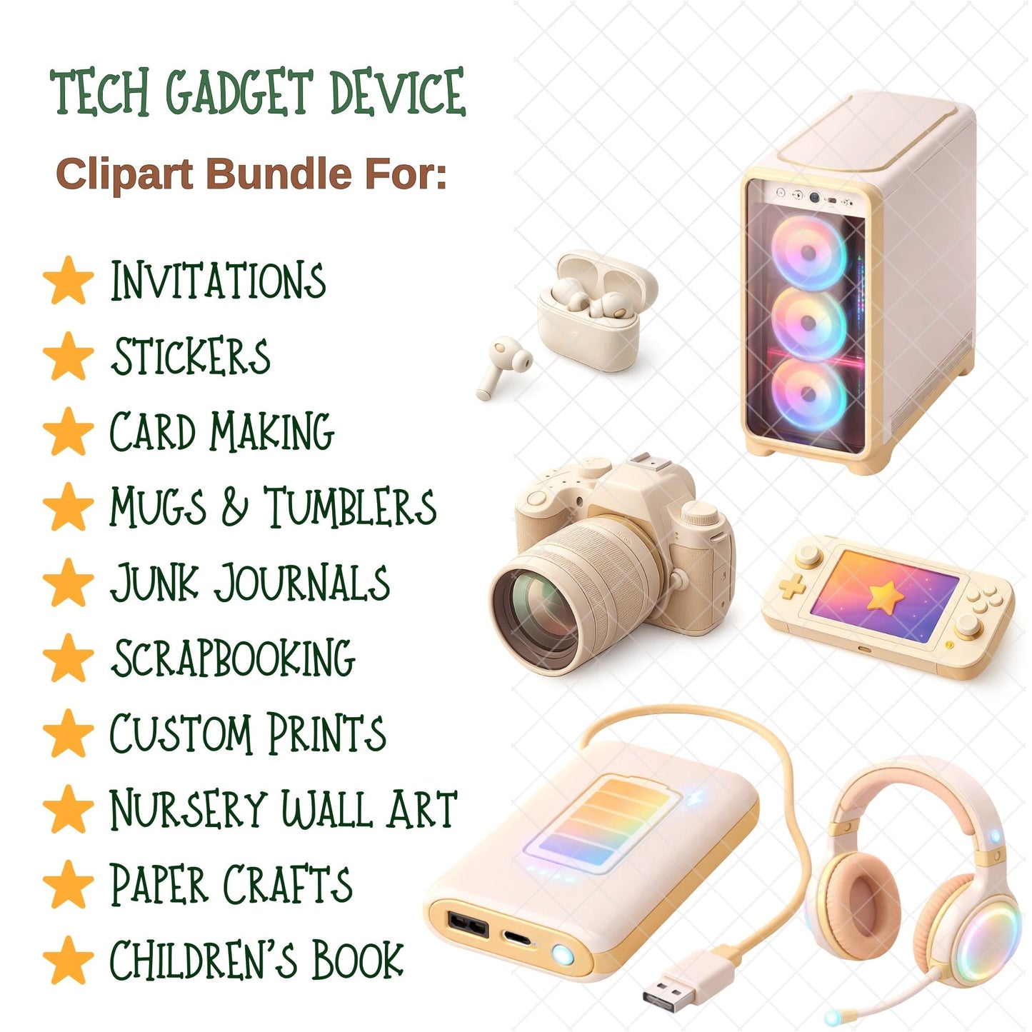 Modern Tech Gadget 3D Clipart PNG Bundle – 50 Digital Devices for Blogs, Planners & Branding
