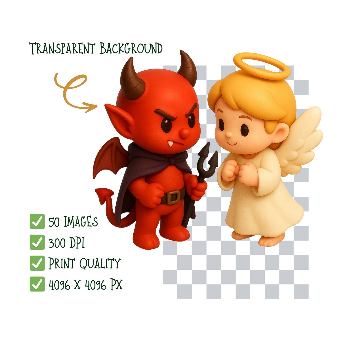Cute Devil Demon 3D Clipart – Kawaii Halloween Demon PNG Bundle (50 Files)