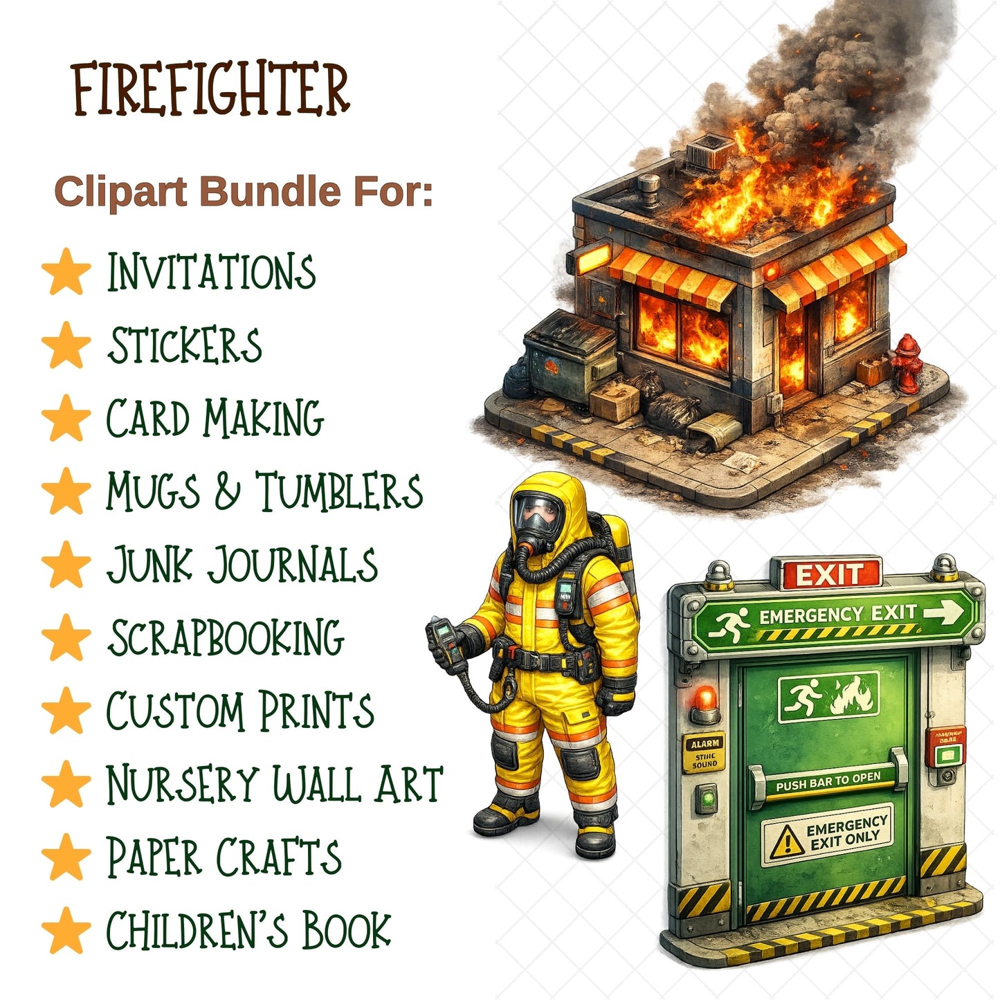 Firefighter 3D Clipart PNG Bundle – 47 Cartoon Fire Truck & Emergency Services Graphics