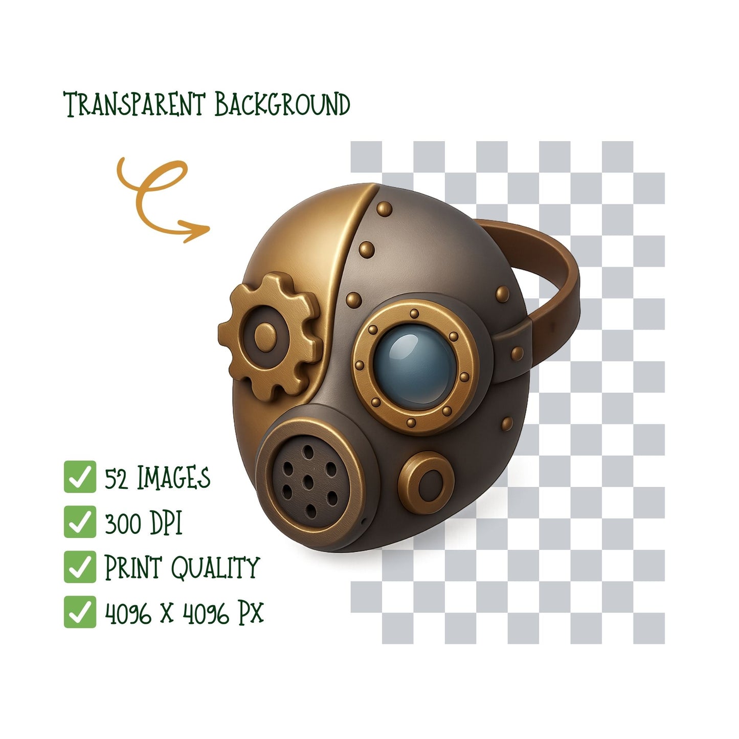 Steampunk Clipart PNG – Robots, Airships & Gears | Vintage Industrial 3D Steampunk Art (52 Files)