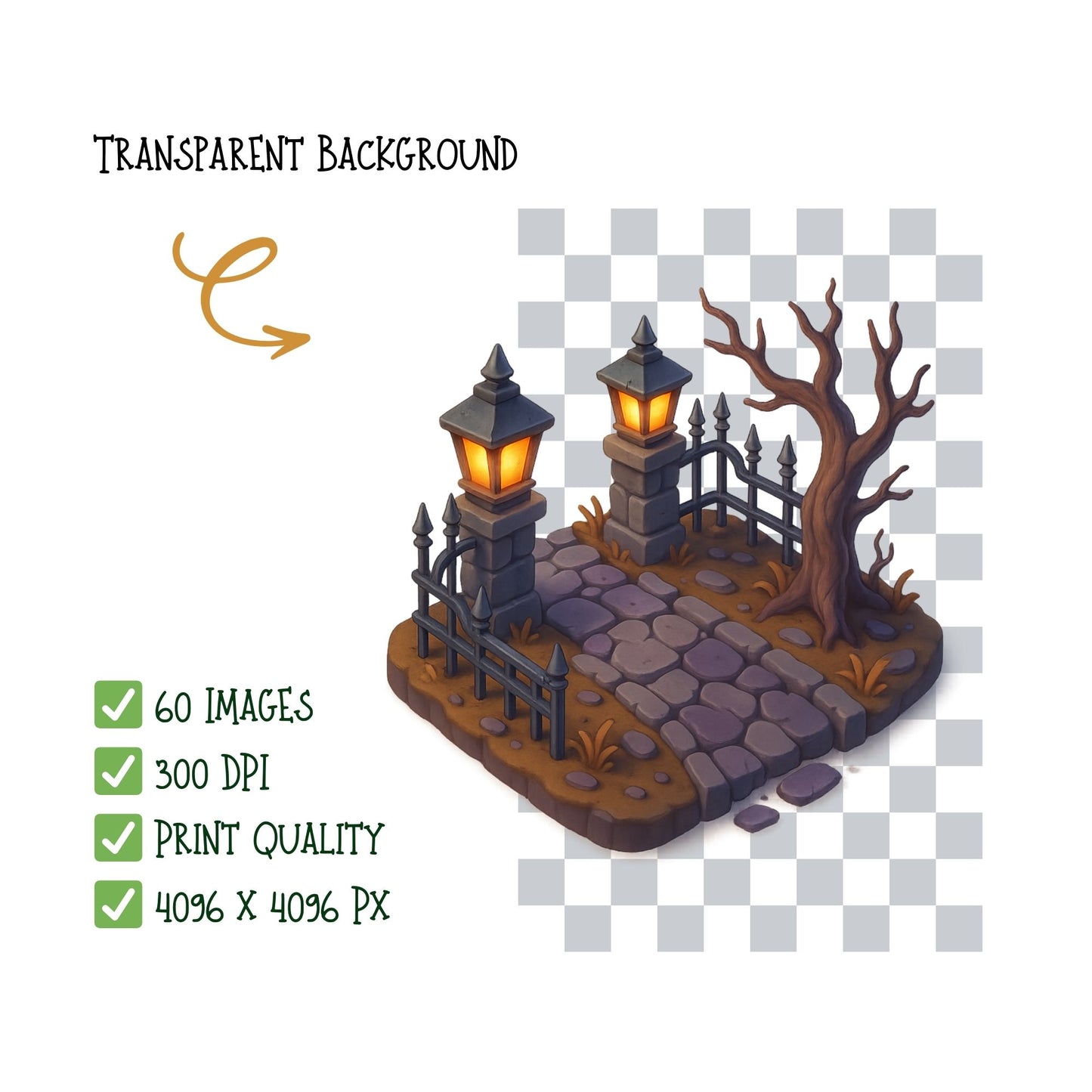 Halloween Haunted Houses Clipart, 3D Gothic Architecture PNG Bundle, Spooky Buildings Village Set (60 PNG)
