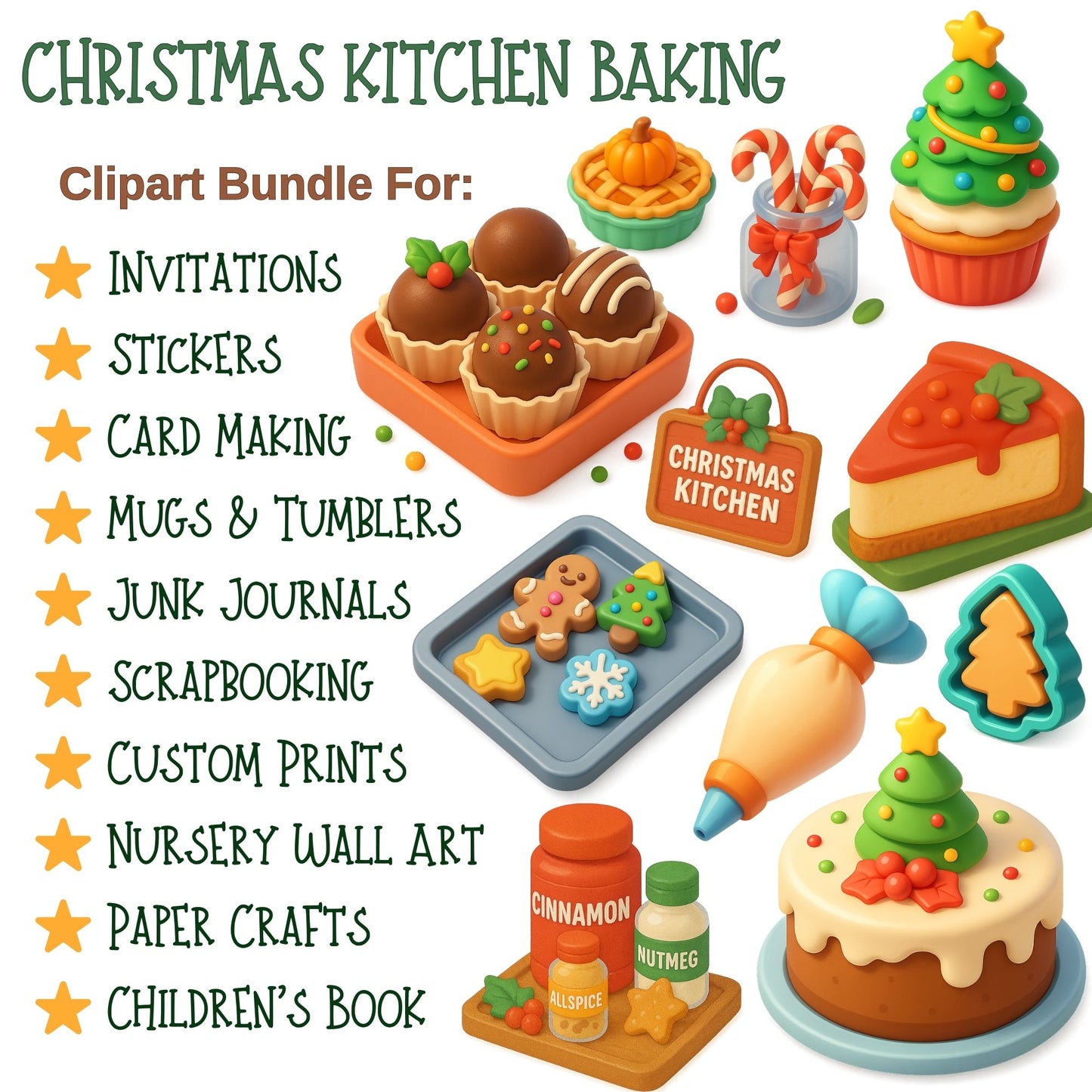 Christmas Baking Clipart – 3D Holiday Sweets PNG | Festive Desserts, Kitchen Tools, Cookies & Cakes