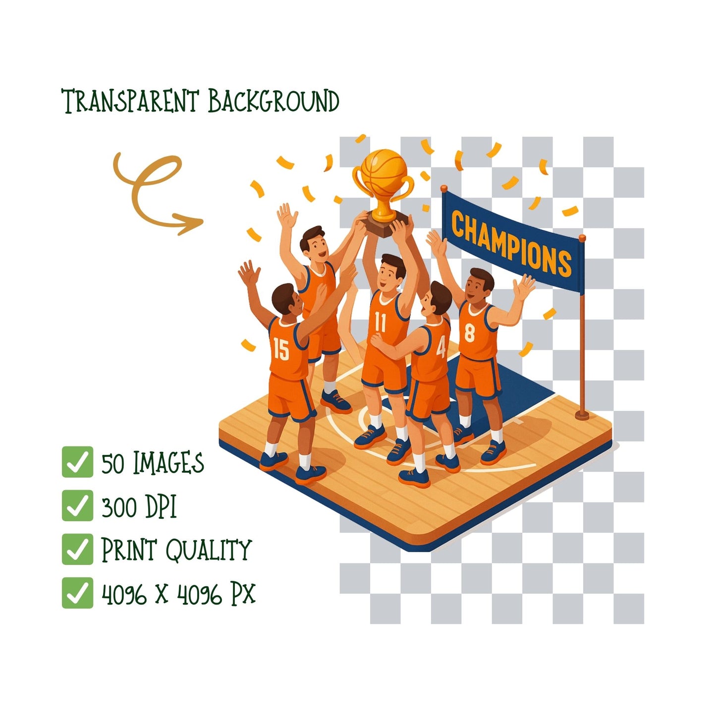 Basketball Court 3D Clipart PNG – Players, Court, Coach, Trophy Sports Set (50 PNG)