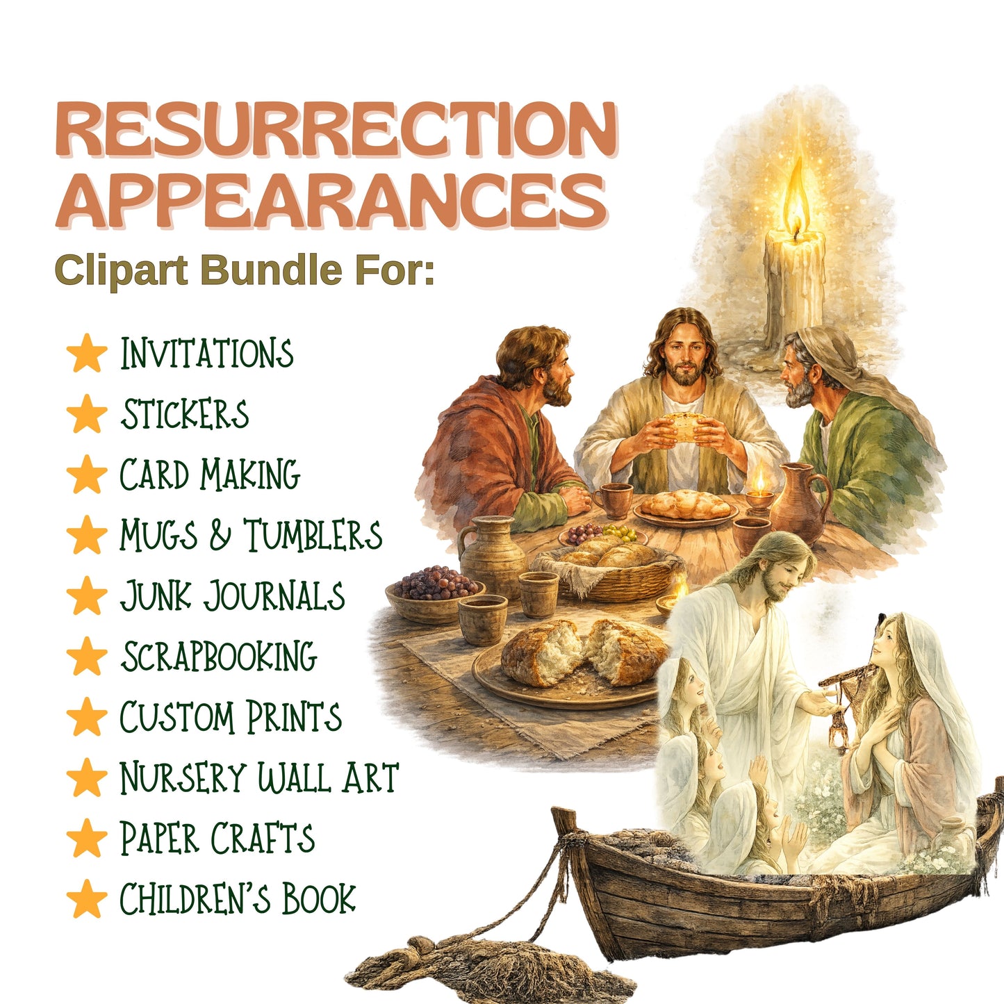 Resurrection Appearances Watercolor Clipart Bundle