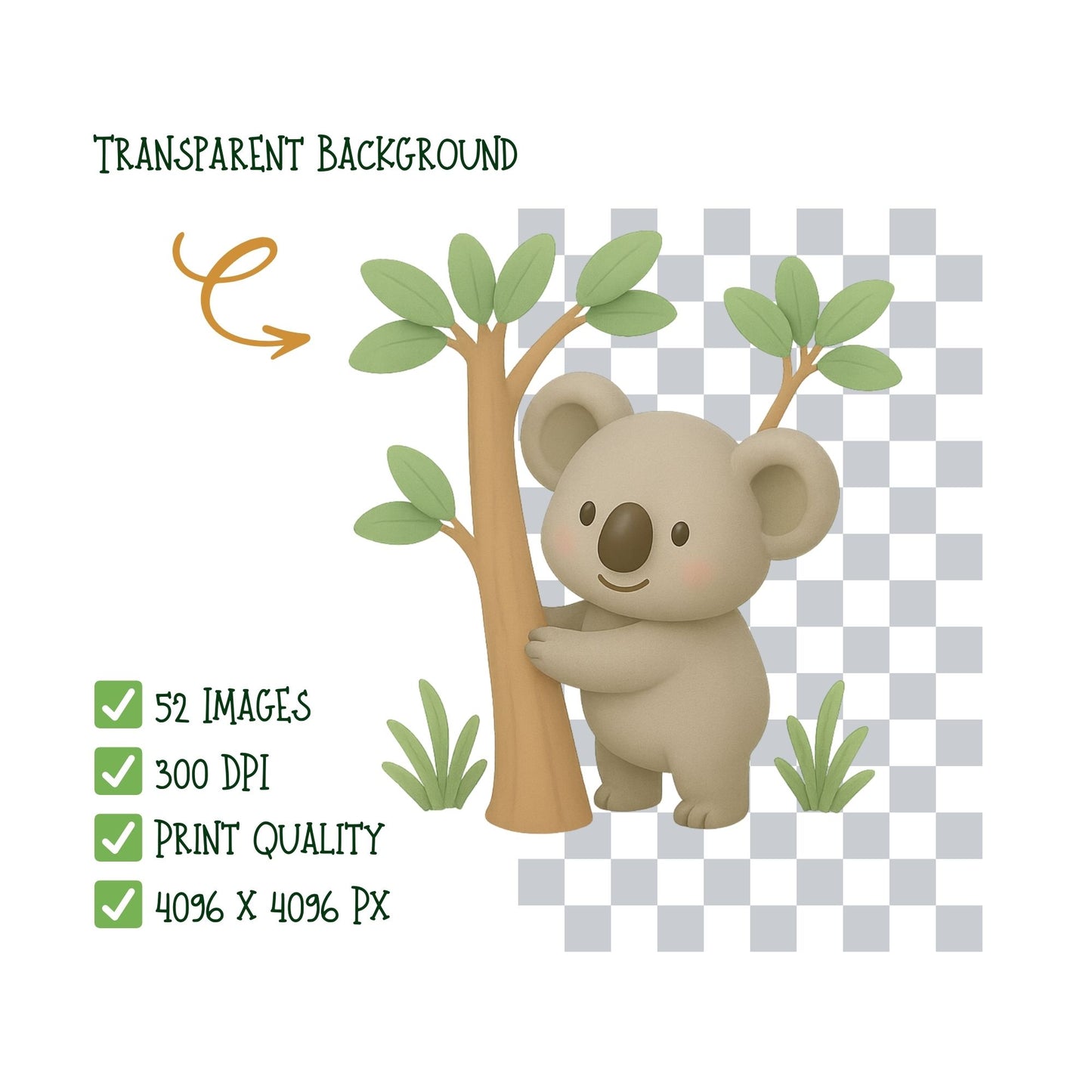 Koala 3D Clipart PNG | Cute Isometric Animal Illustrations | Nursery Art Clipart | Baby Shower PNG | Commercial Use