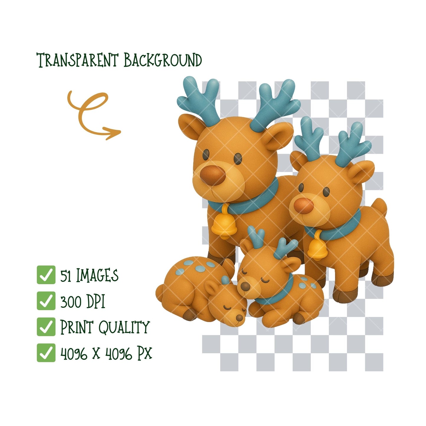 North Pole Animals Clipart PNG | Winter Reindeer Polar Bear Penguin | Arctic Christmas Clipart | Cute Holiday Animals | Commercial Use