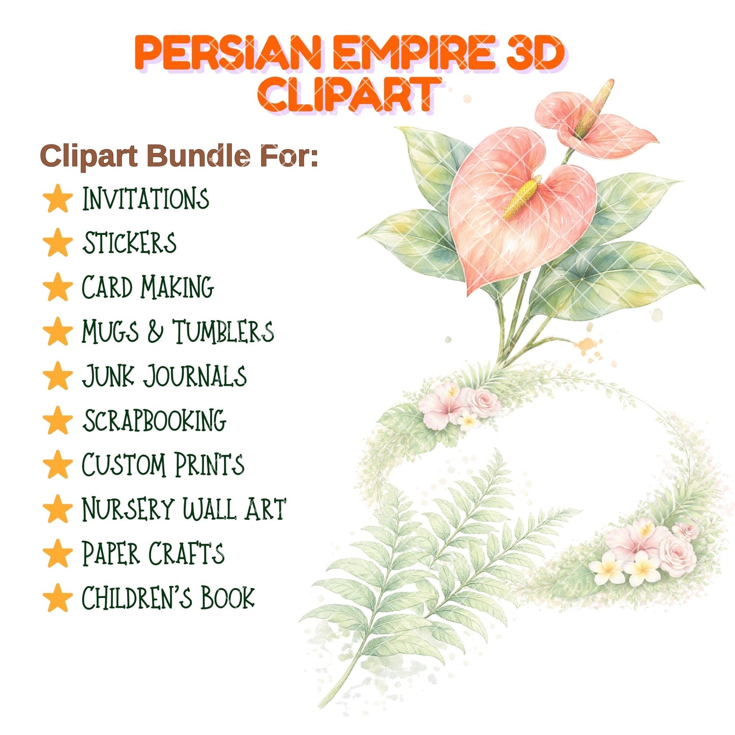 Tropical Watercolor Flower Clipart – 55 Pastel Floral PNG Files – Hibiscus, Lotus & Tropical Leaves Graphics