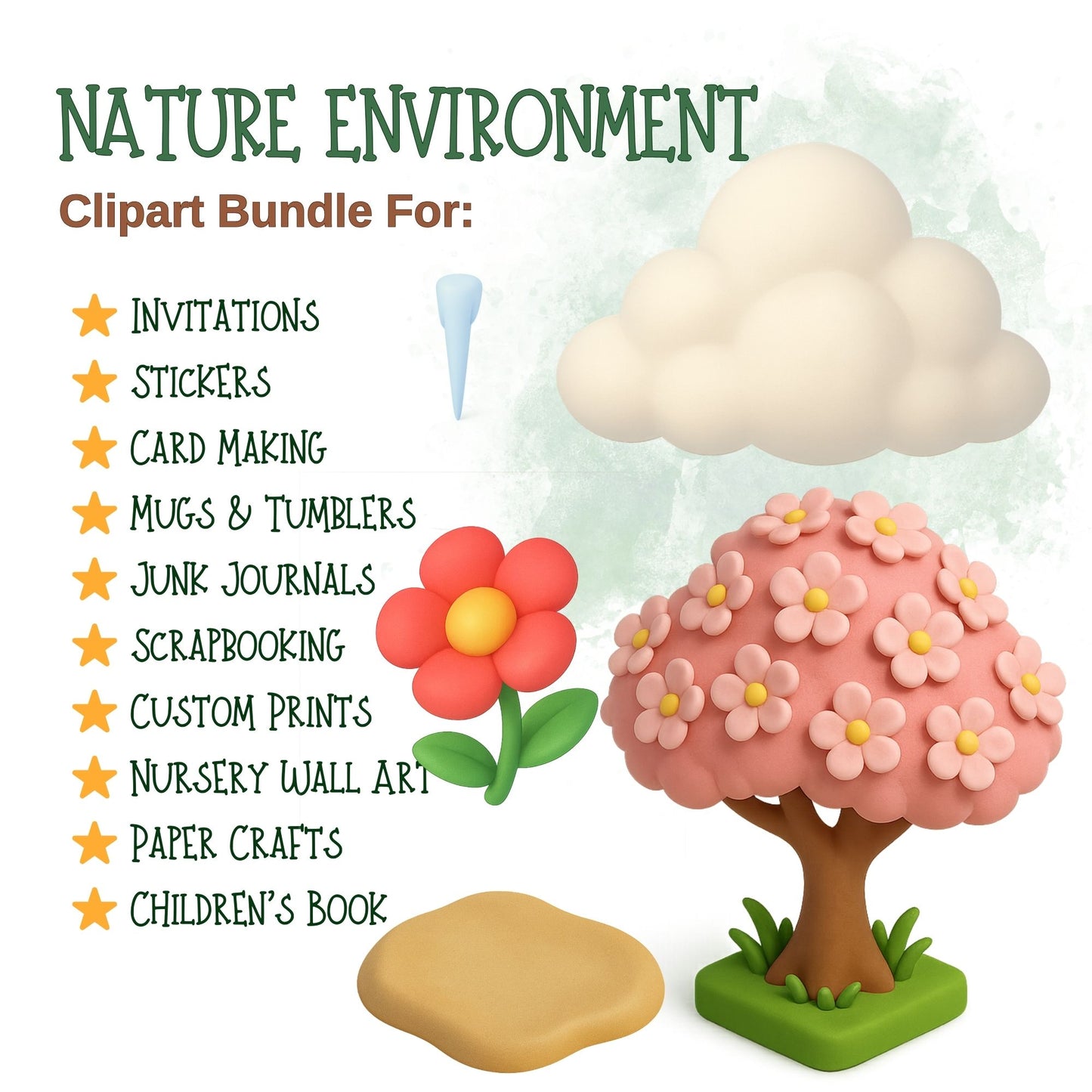 3D Nature Clipart Bundle, Isometric Environment PNG, Natural Landscape Graphics, Trees Mountains Rivers