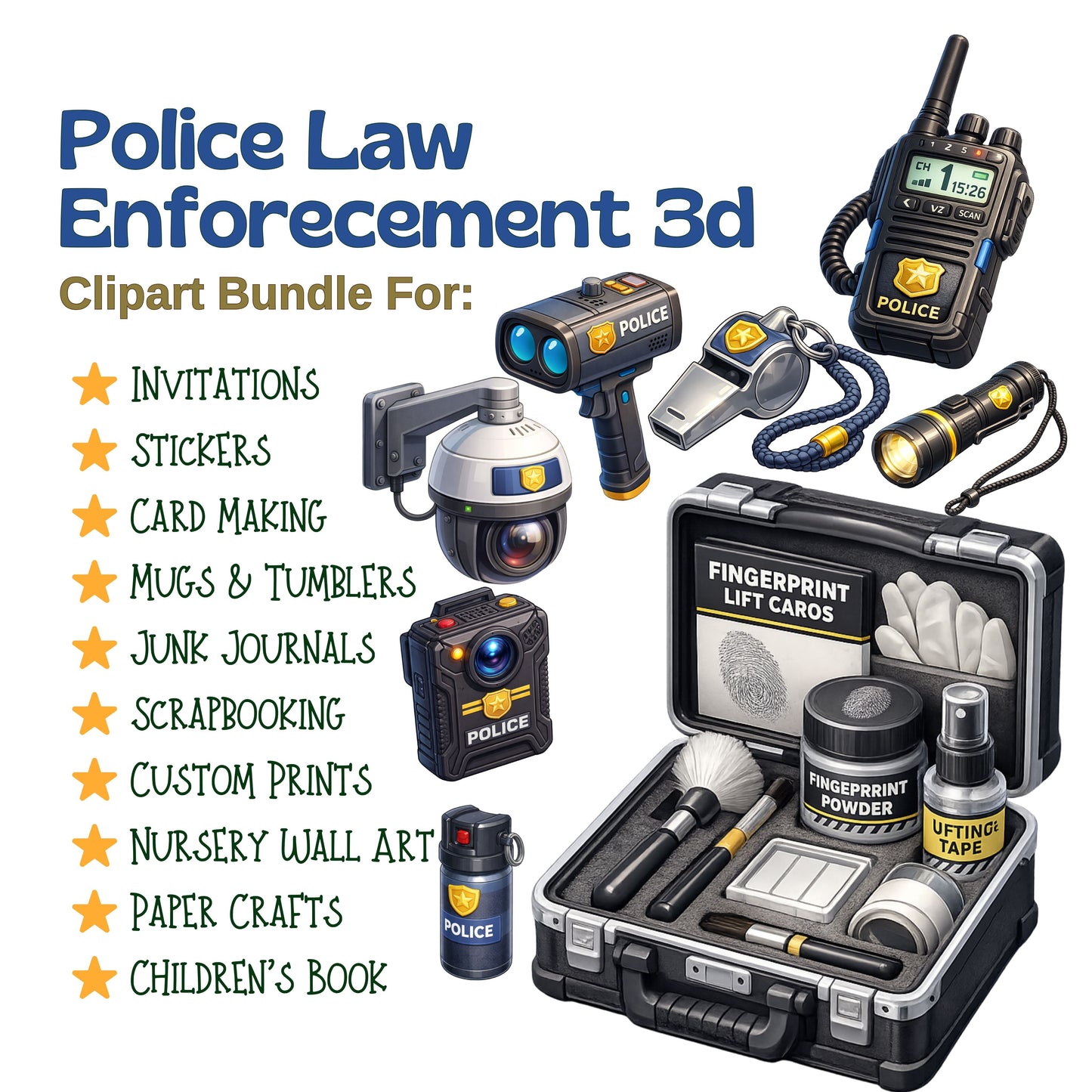 Police & Law Enforcement 3D Isometric Clipart Bundle – Kids Education PNG, Police Station, Officers, K9, Classroom & Game Art, 49 PNG