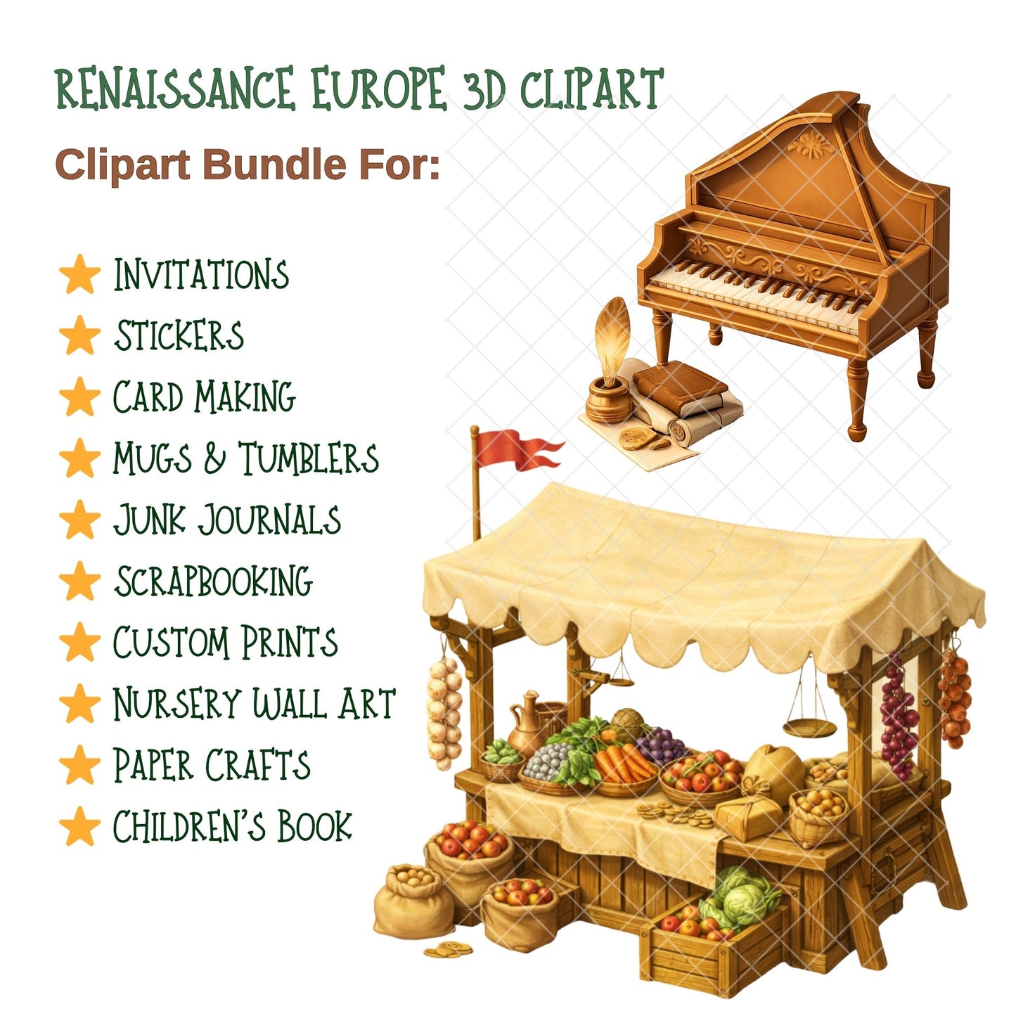 Renaissance Europe 3D Clipart – 57 Medieval PNG Files – Castles, Knights, Ships & Historical Graphics