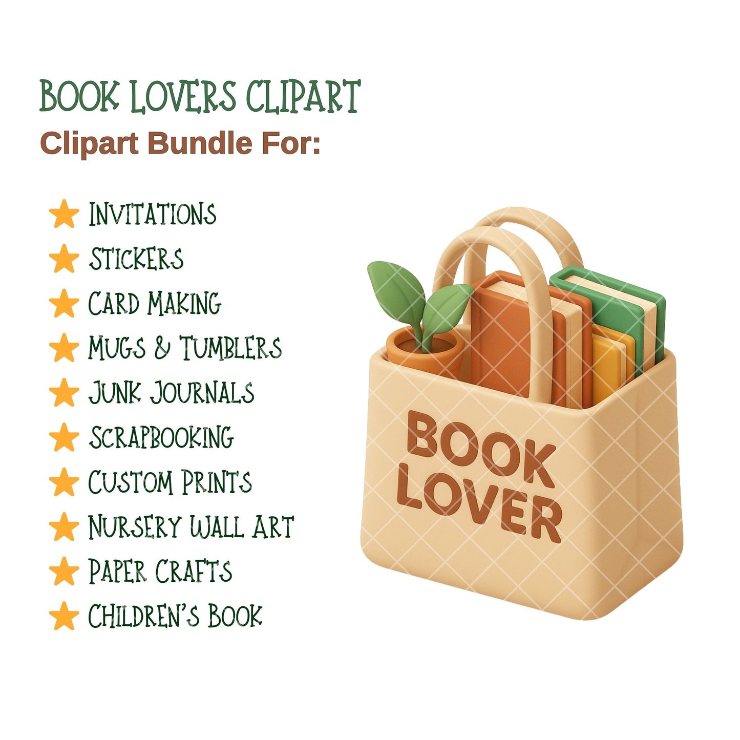 Book Lover Clipart Bundle, Cozy Reading PNG, Bookish 3D Cartoon Clipart, Reading Nook, Journaling & Planner Graphics