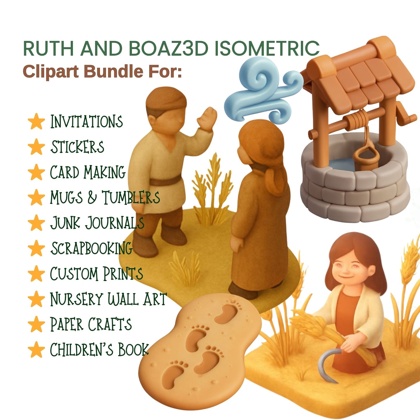 Ruth and Boaz 3D Clipart – Bible Story PNG Bundle for Sunday School (59 Files)