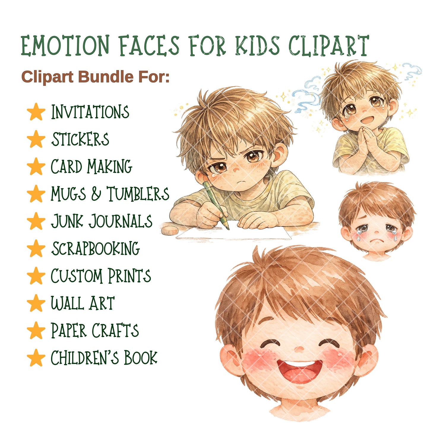 Emotion Faces for Kids Clipart – 55 PNG | SEL Feelings, Classroom Posters, Behavior & Emotion Charts