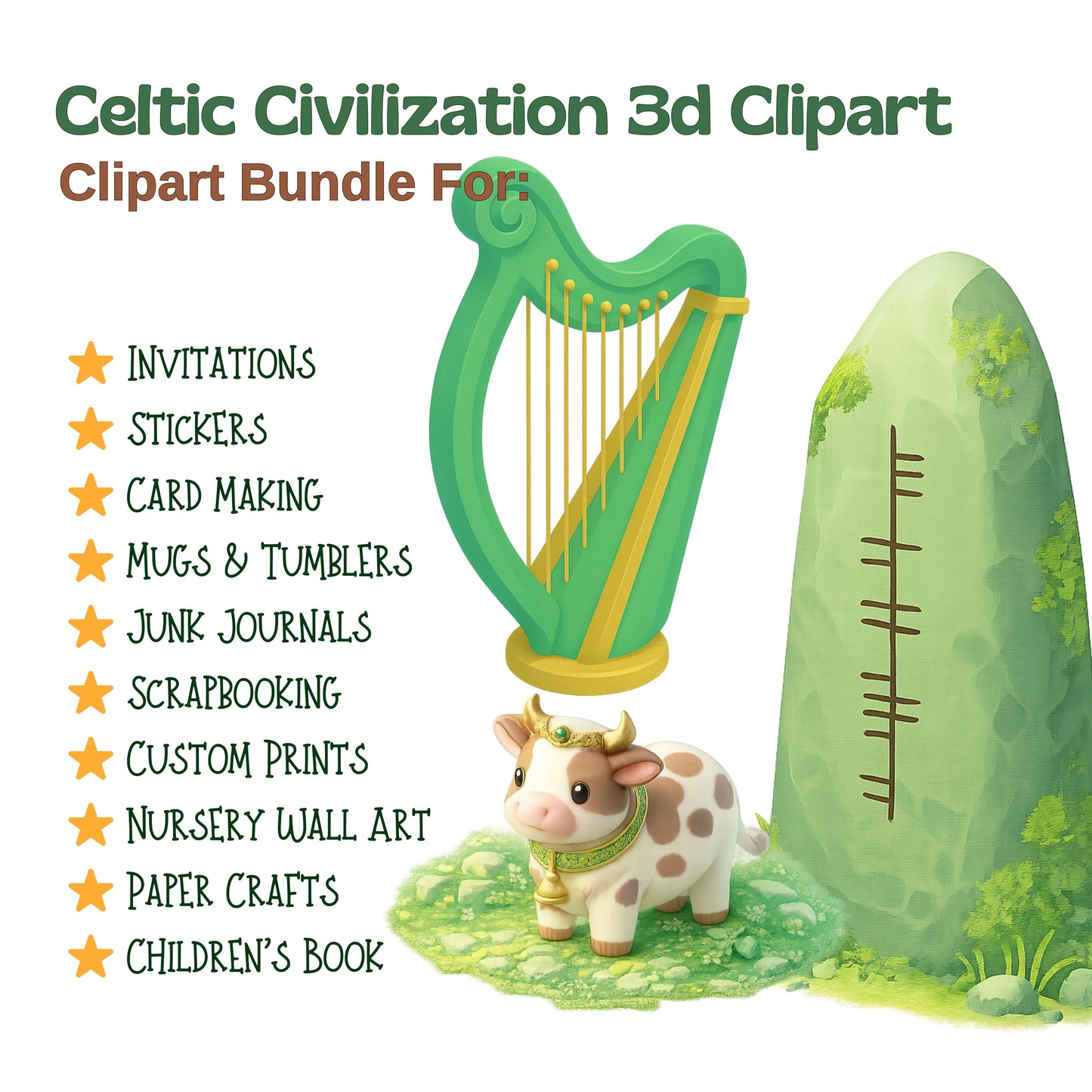 Celtic Civilization 3D Clipart PNG Bundle – 54 Ancient Europe History & Culture Graphics for Classroom